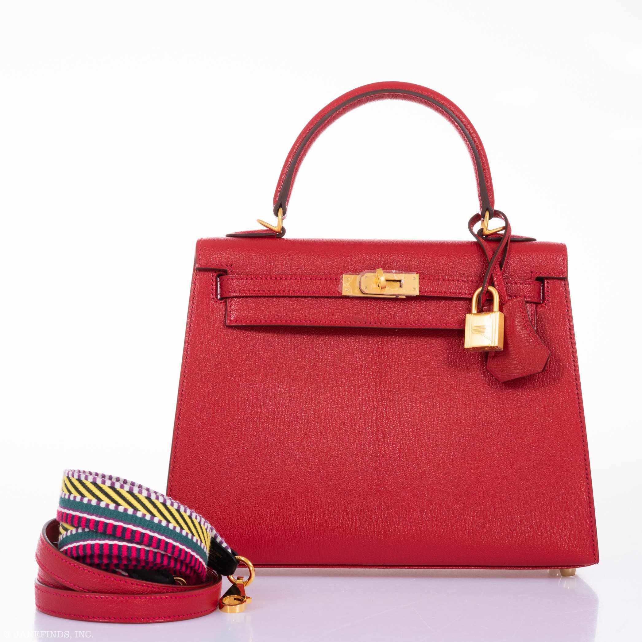 Hermès Kelly 25 HSS Sellier Rouge Casaque Chevre Goat Brushed Gold Hardware - Special Order