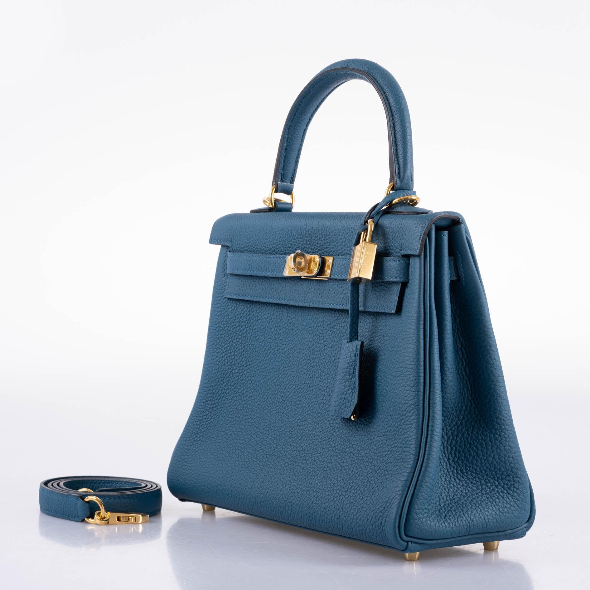 Hermès Kelly 25 Retourne Blue Colvert Togo Gold Hardware - 2016, X