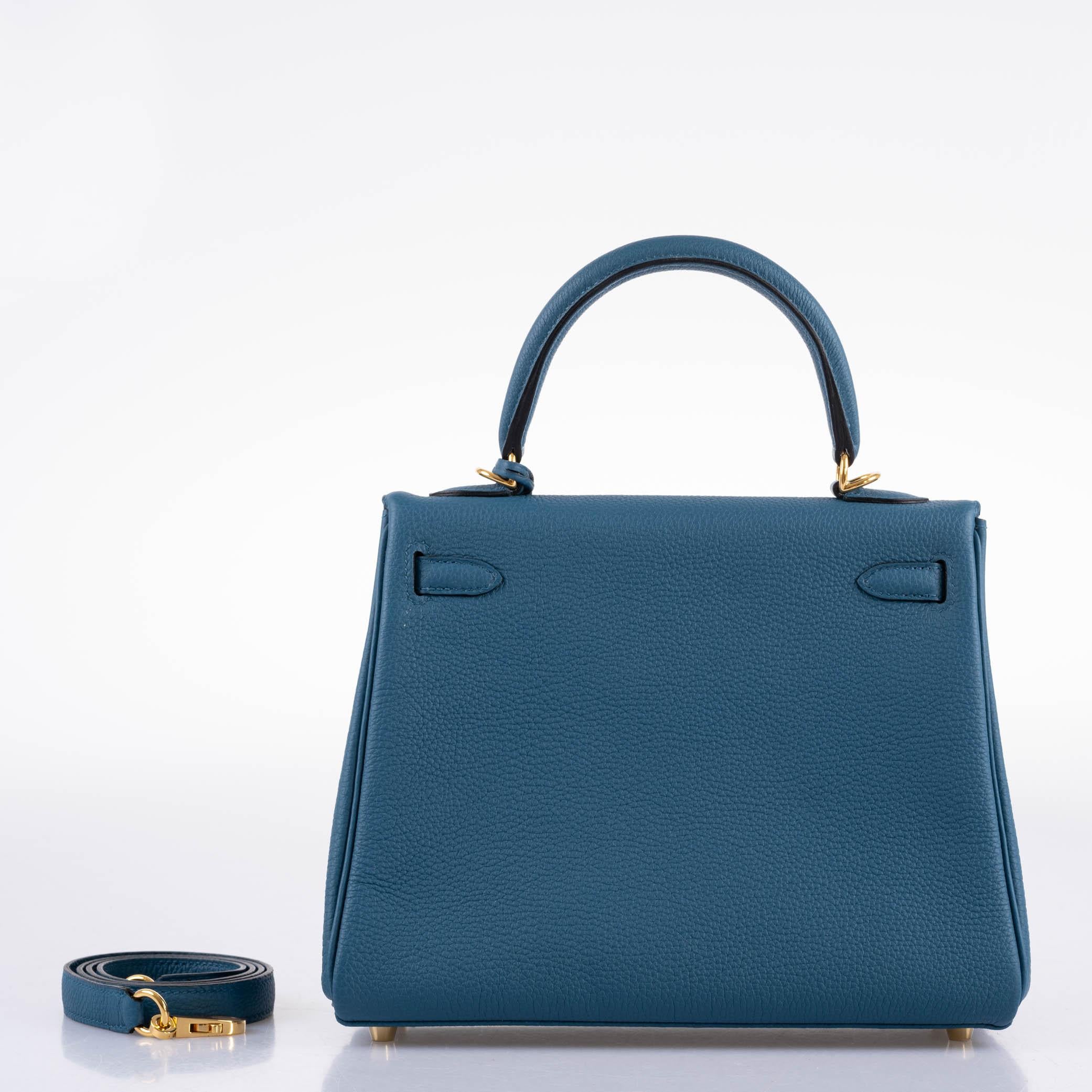 Hermès Kelly 25 Retourne Blue Colvert Togo Gold Hardware - 2016, X