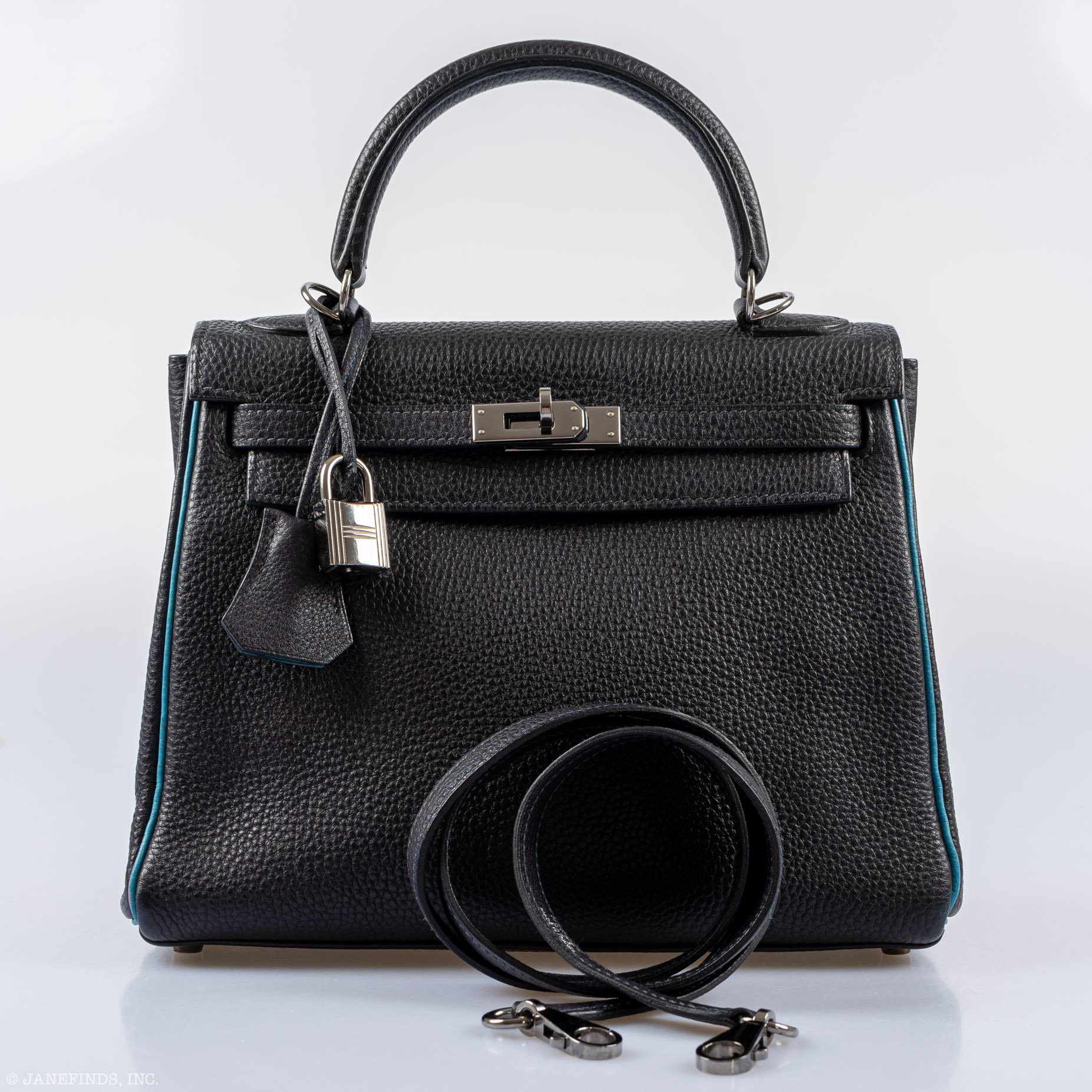 Hermès Kelly 25 Retourne Blue Indigo & Turquoise Clemence Ruthenium Hardware - Special Edition