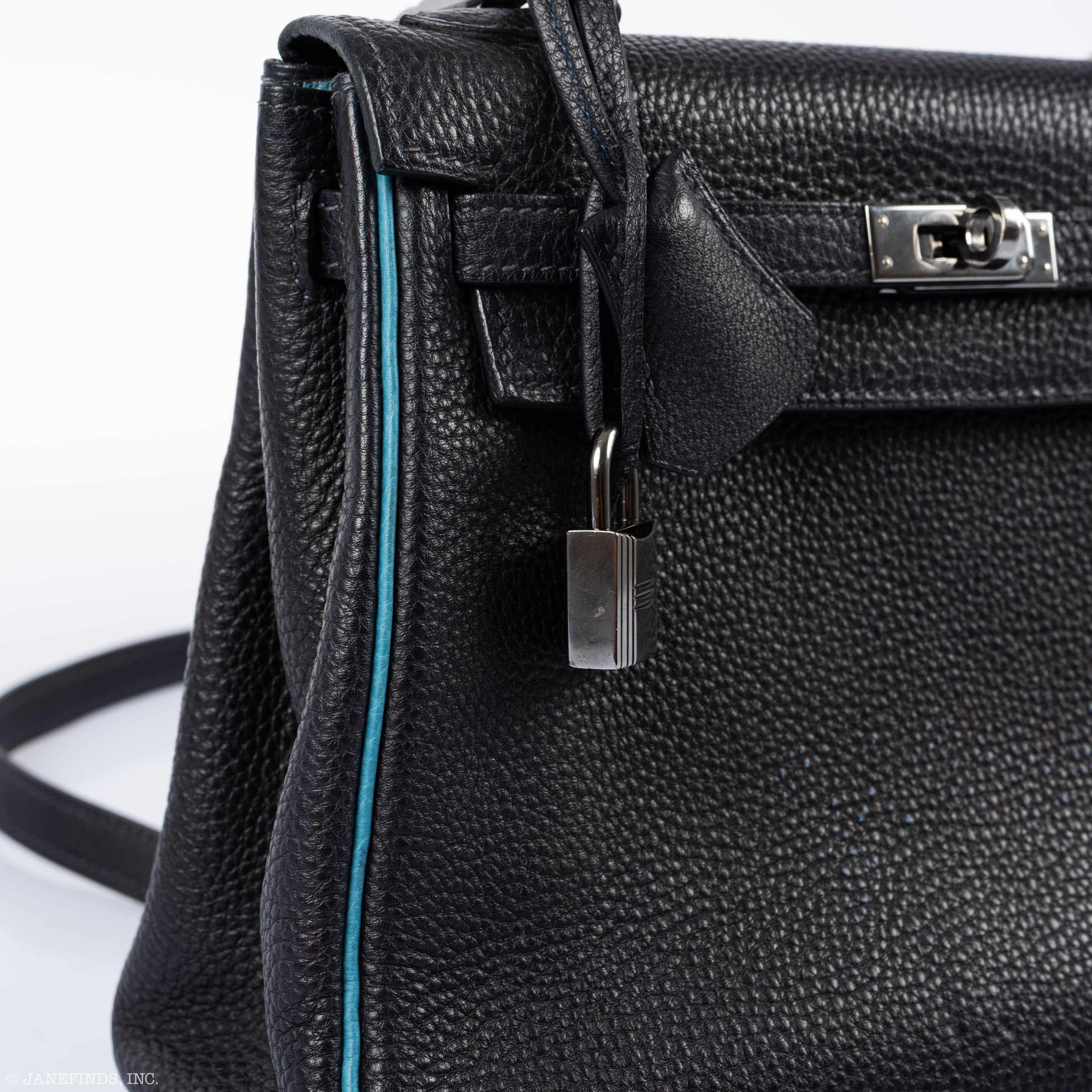 Hermès Kelly 25 Retourne Blue Indigo & Turquoise Clemence Ruthenium Hardware - Special Edition