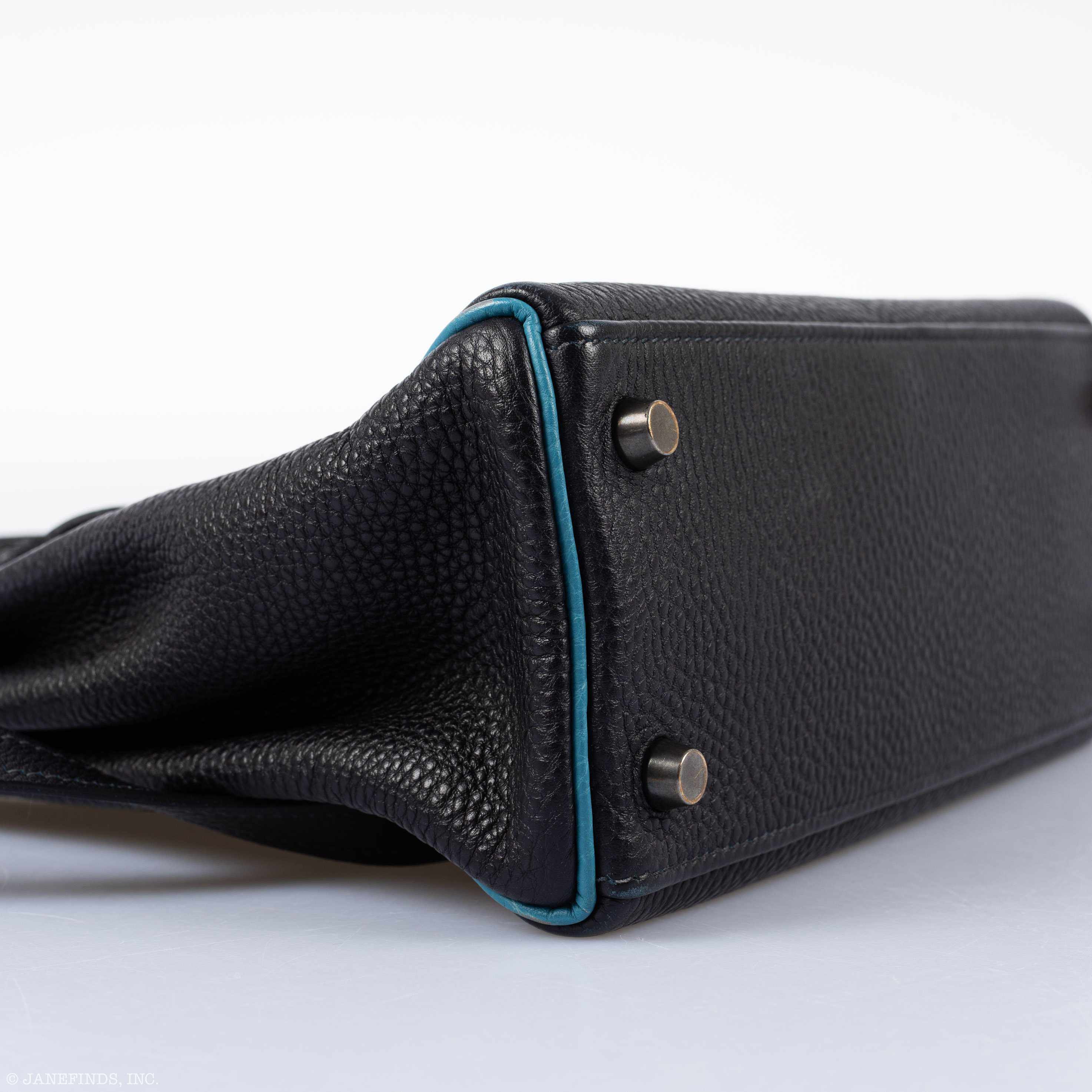 Hermès Kelly 25 Retourne Blue Indigo & Turquoise Clemence Ruthenium Hardware - Special Edition