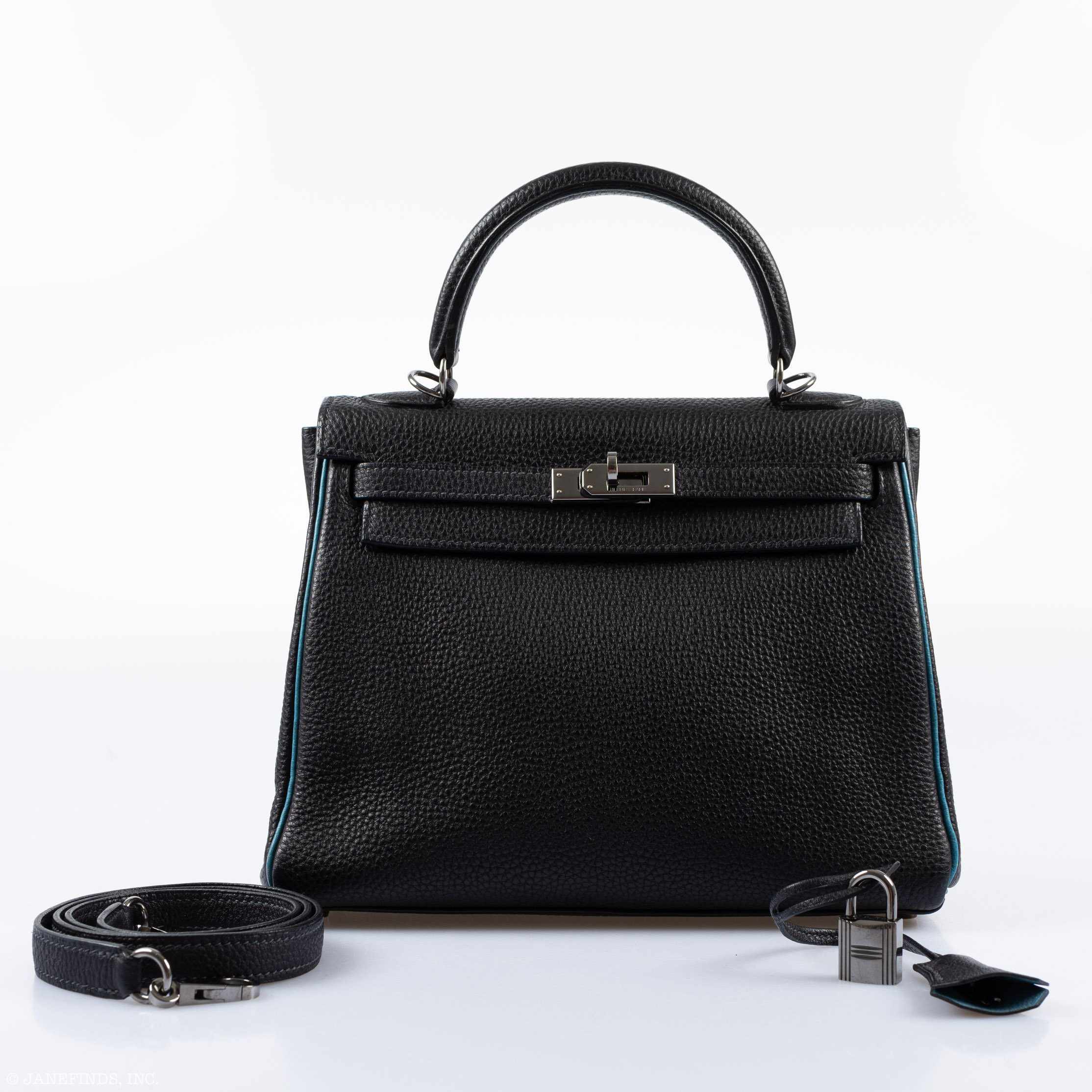 Hermès Kelly 25 Retourne Blue Indigo & Turquoise Clemence Ruthenium Hardware - Special Edition