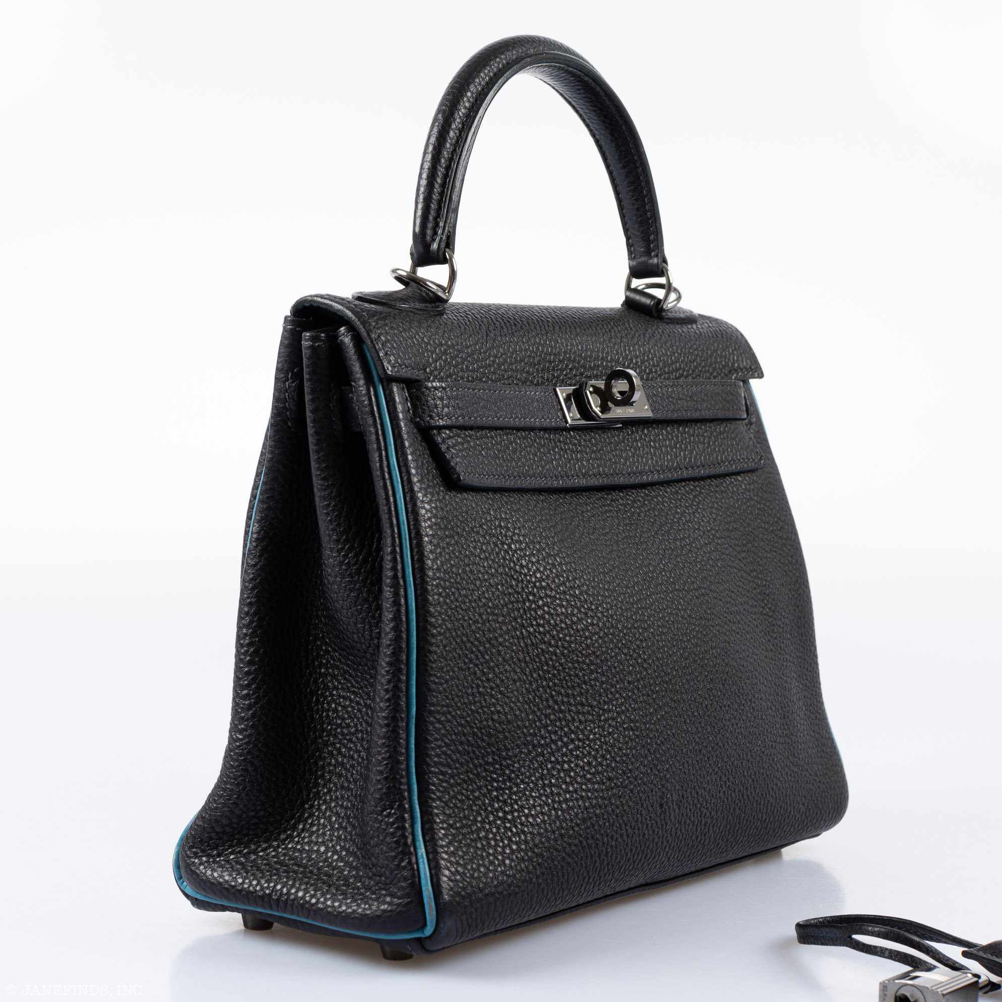 Hermès Kelly 25 Retourne Blue Indigo & Turquoise Clemence Ruthenium Hardware - Special Edition