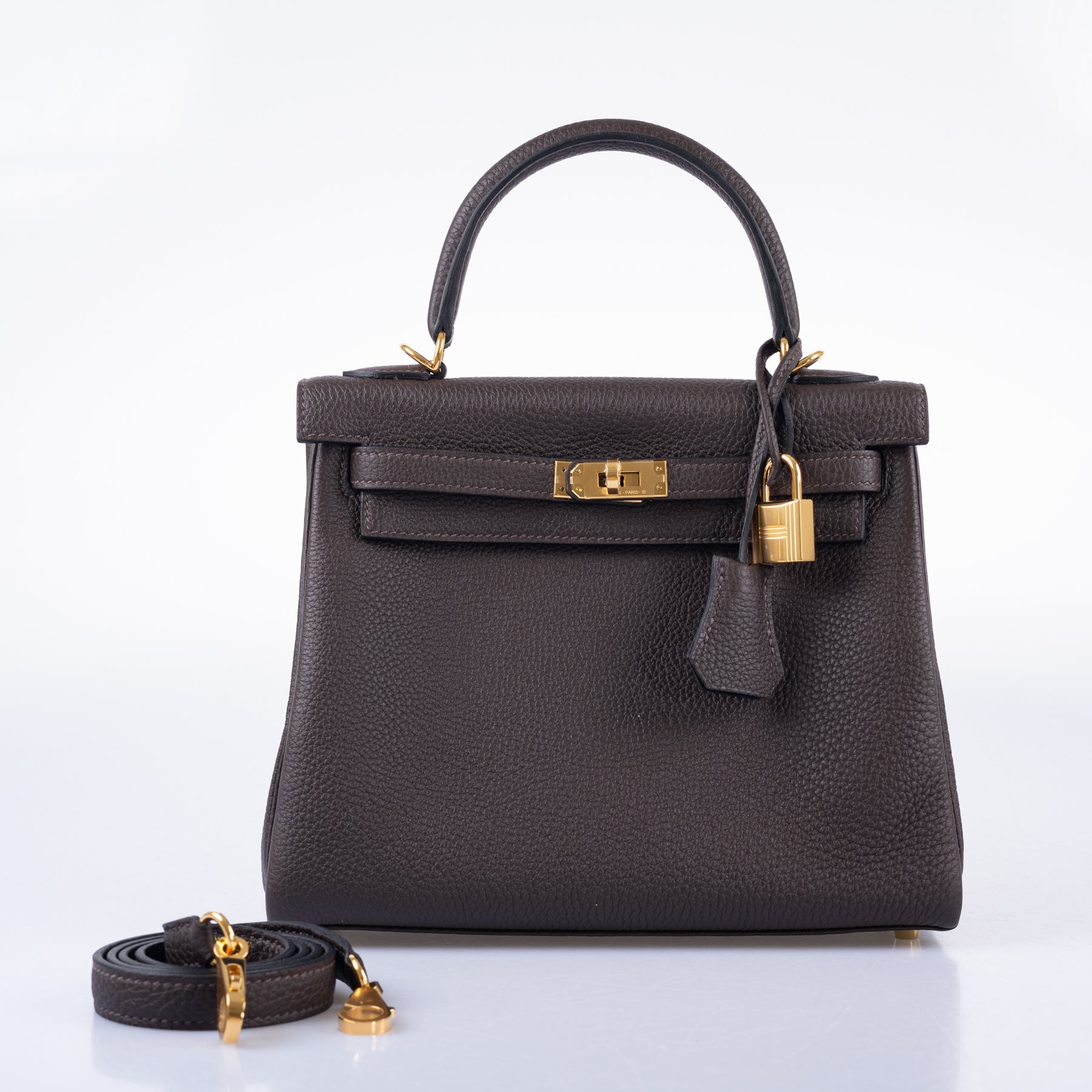 Hermès Kelly 25 Retourne Ebene Togo Gold Hardware