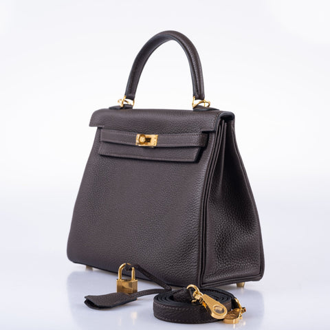 Hermès Kelly 25 Retourne Ebene Togo Gold Hardware