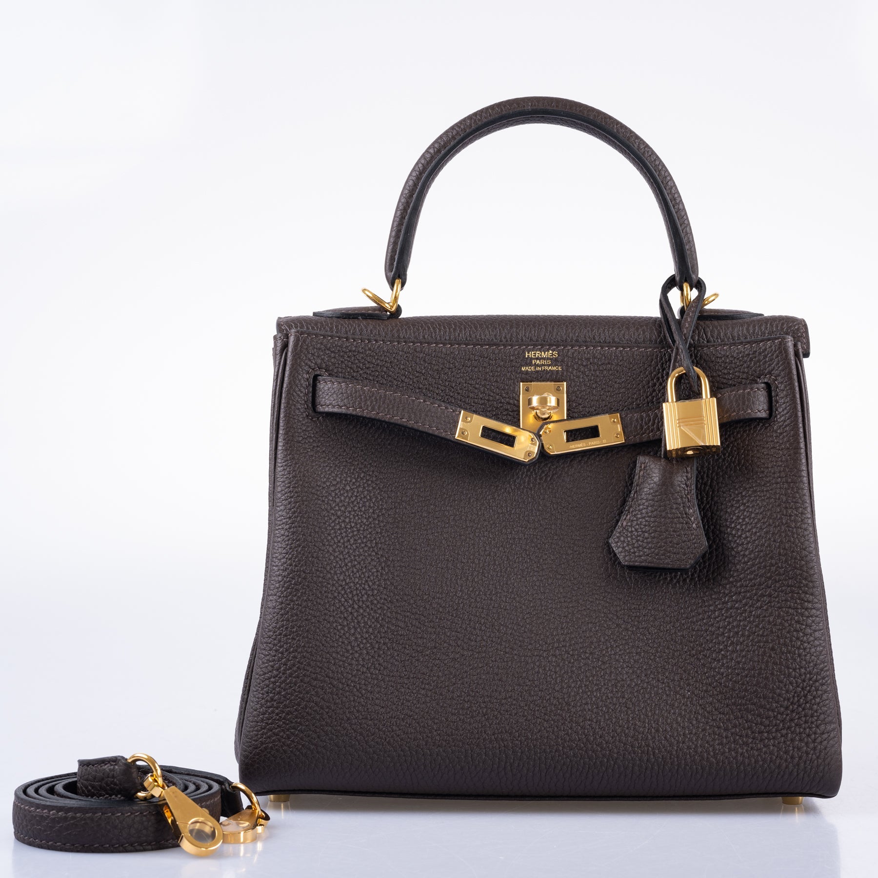 Hermès Kelly 25 Retourne Ebene Togo Gold Hardware