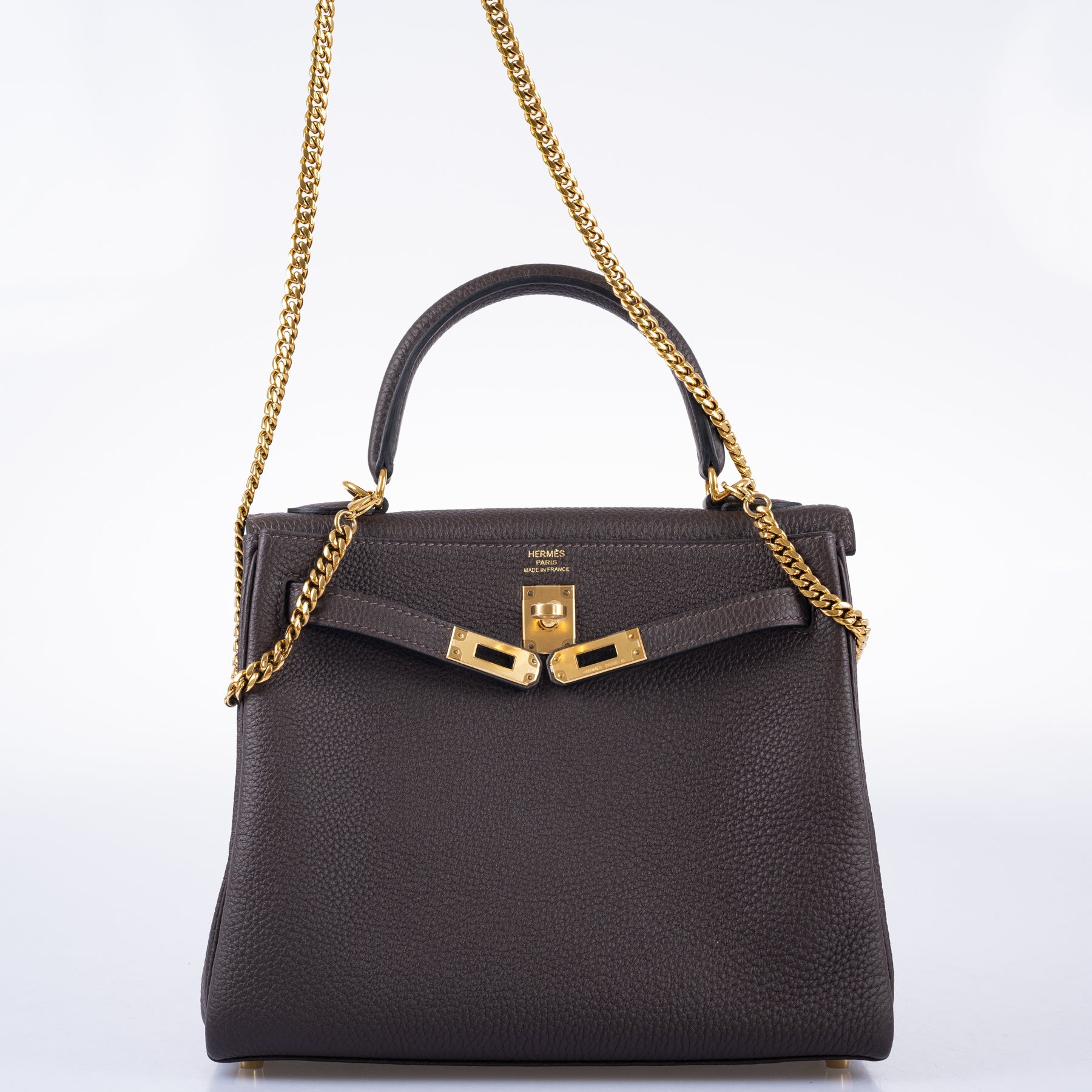 Hermès Kelly 25 Retourne Ebene Togo Gold Hardware