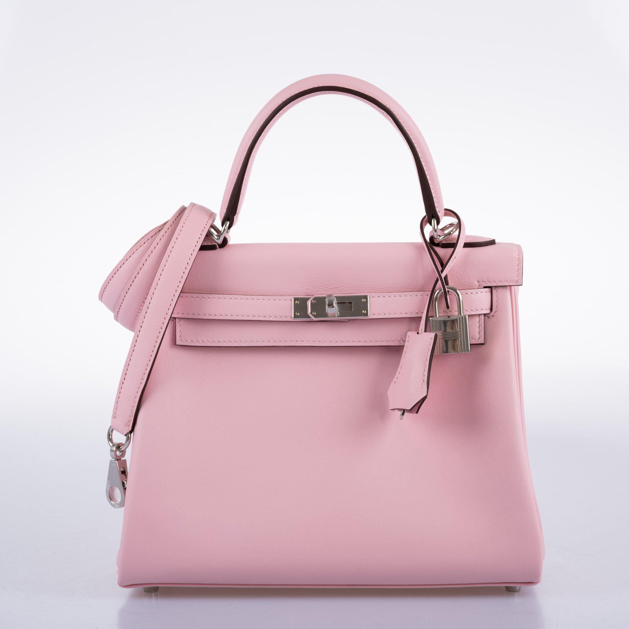 Hermès Kelly 25 Retourné Rose Sakura Swift Palladium Hardware