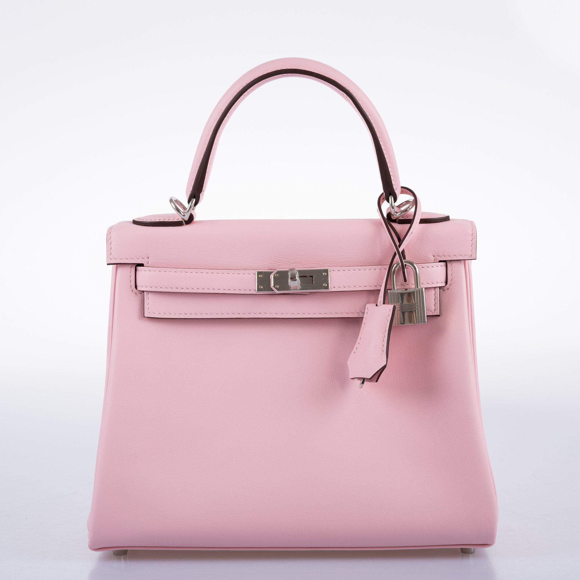 Hermès Kelly 25 Retourné Rose Sakura Swift Palladium Hardware