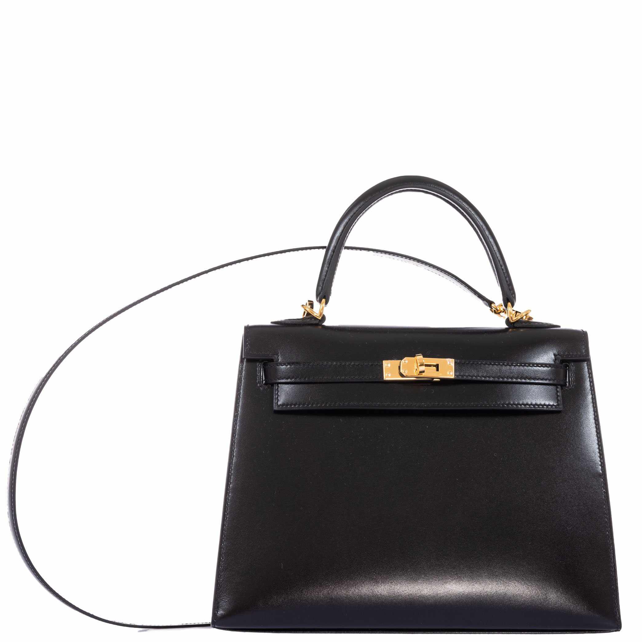 Hermès Kelly 25 Sellier Black Box Gold Hardware