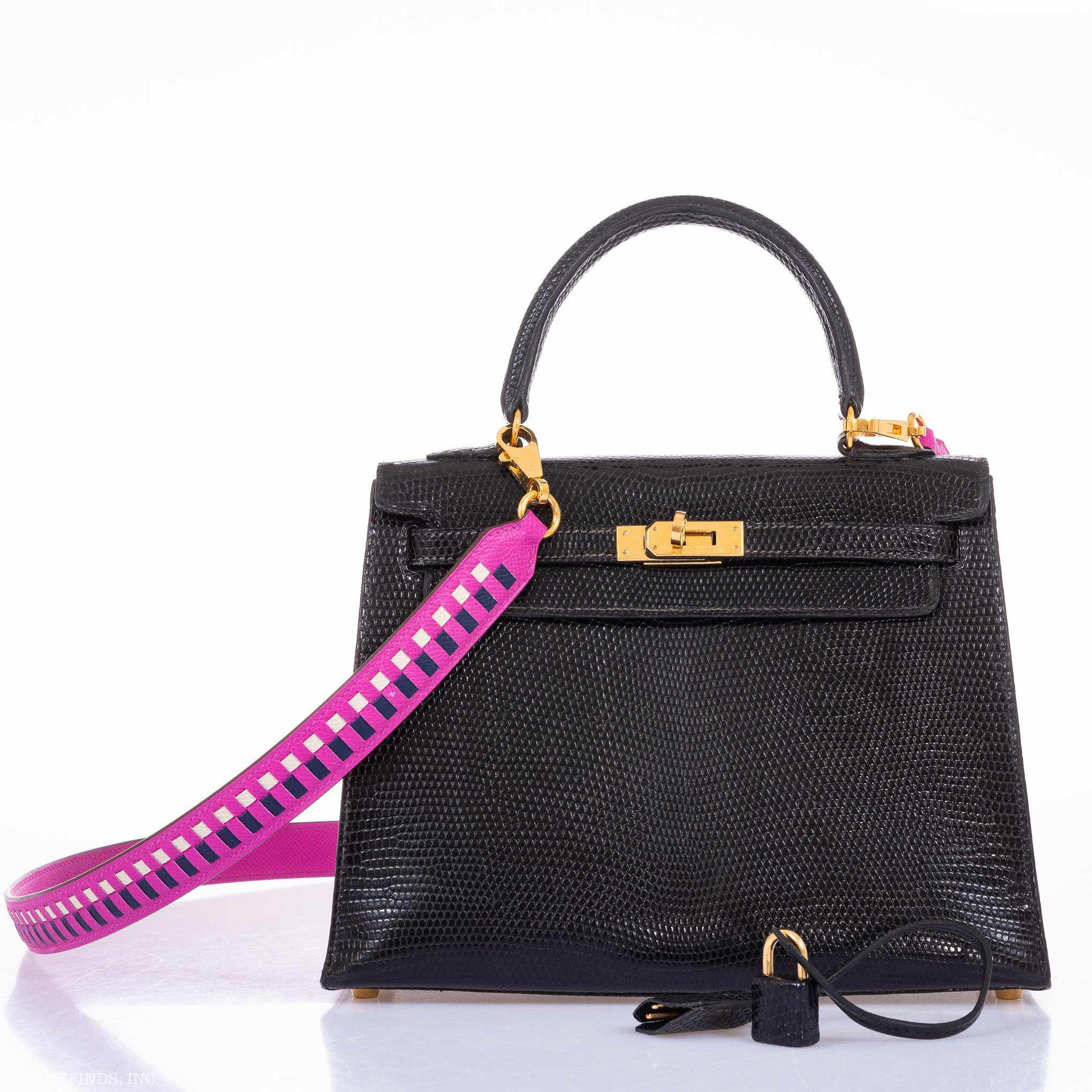 Hermès Kelly 25 Sellier Black Lizard Gold Hardware