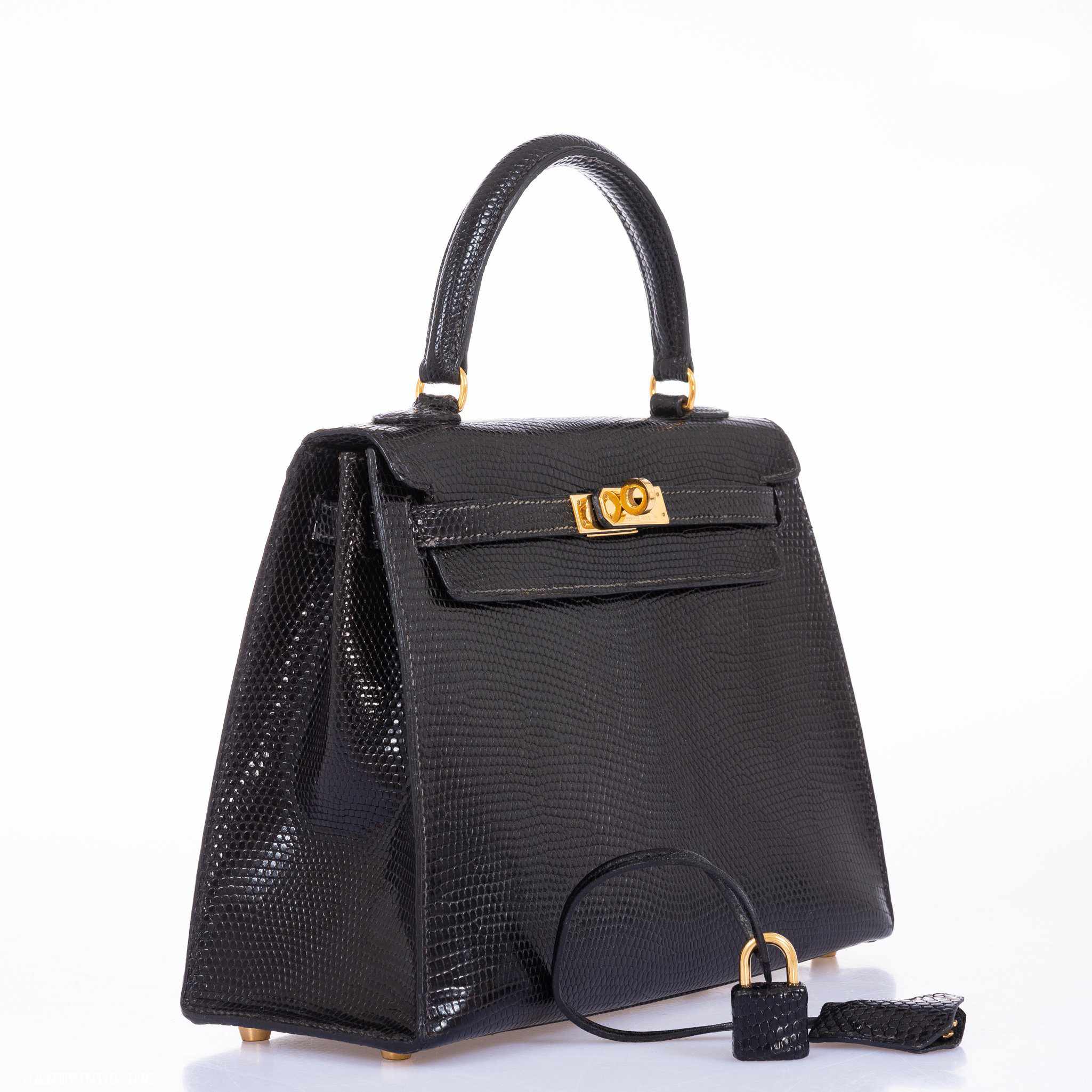 Hermès Kelly 25 Sellier Black Lizard Gold Hardware