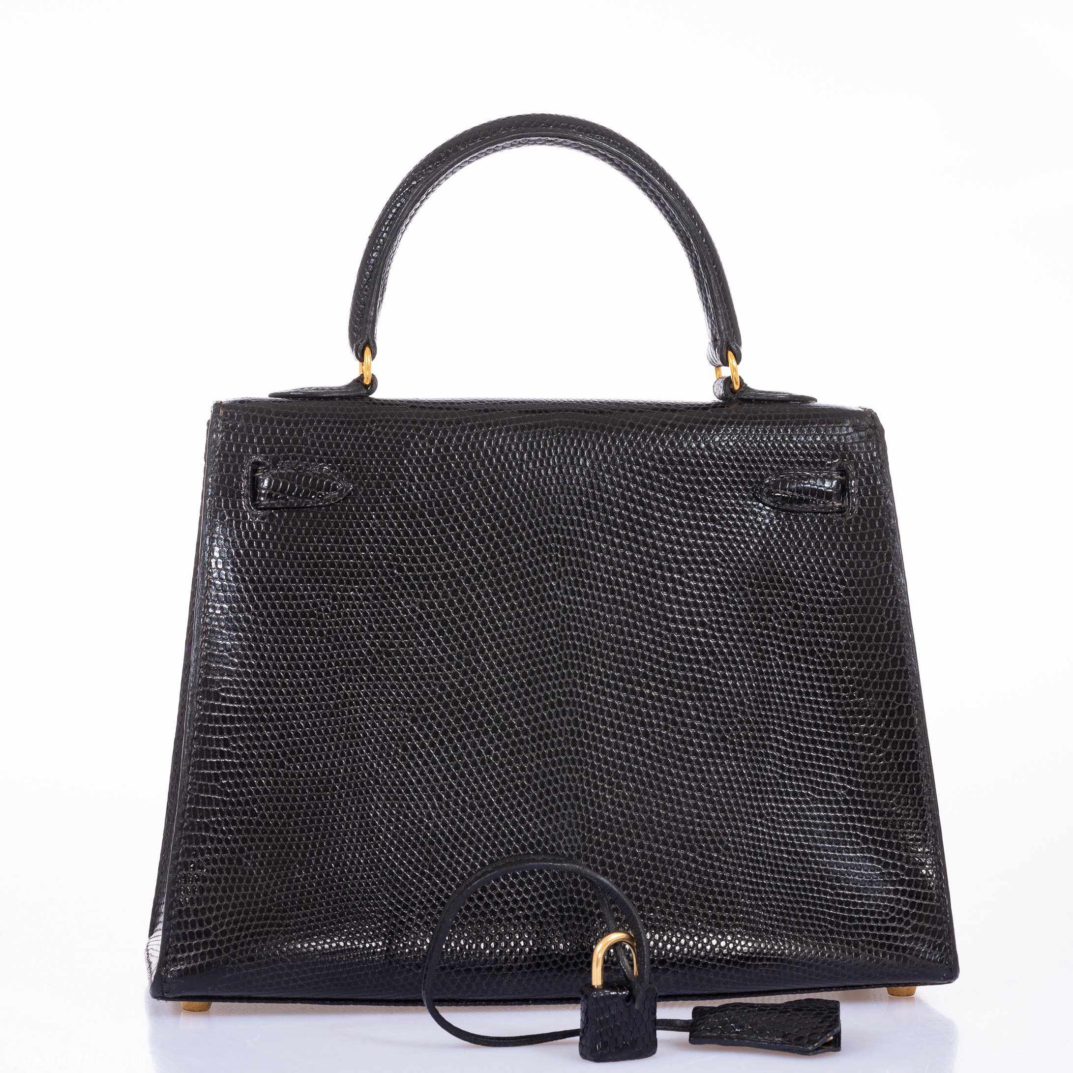 Hermès Kelly 25 Sellier Black Lizard Gold Hardware