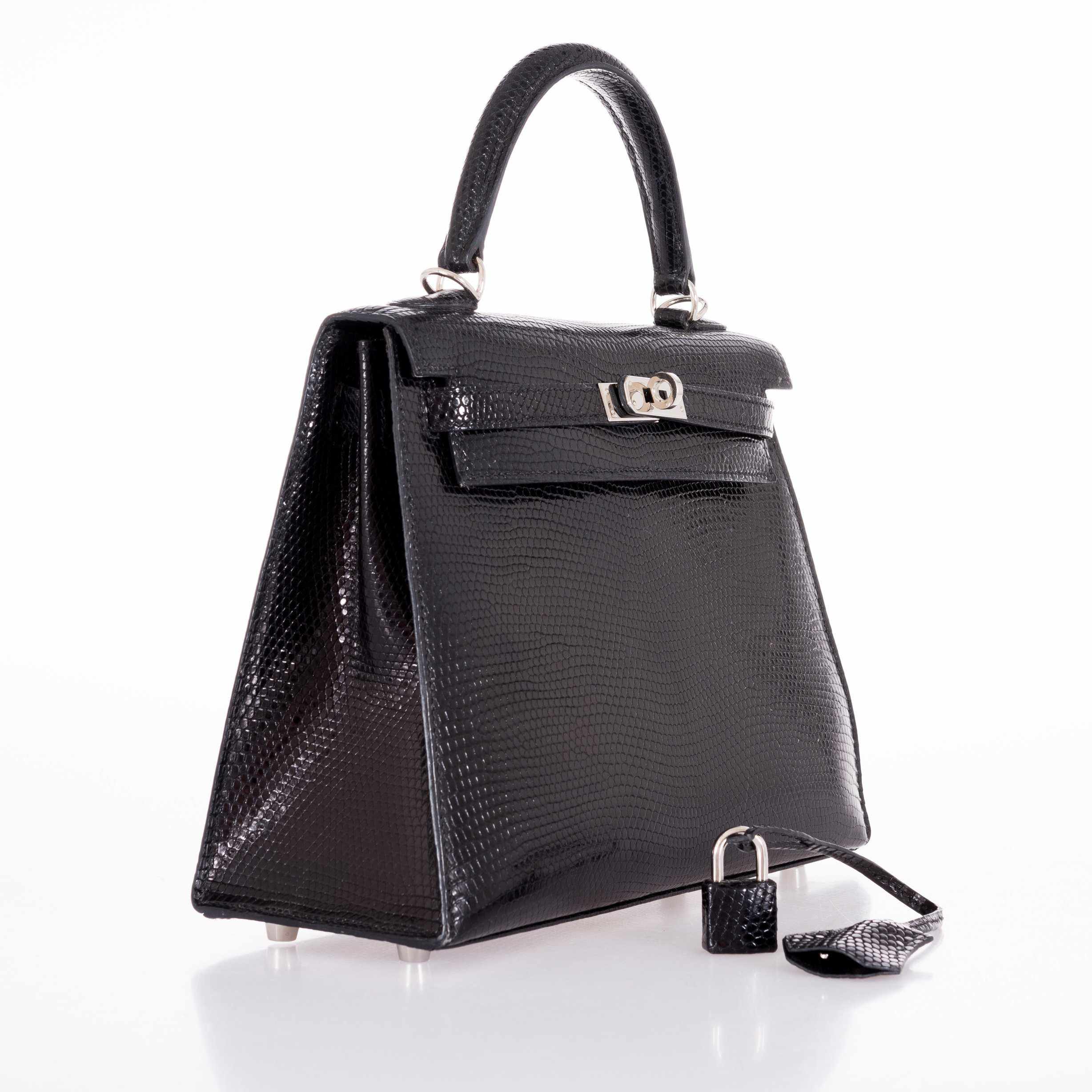 Hermès Kelly 25 Sellier Black Lizard Palladium Hardware