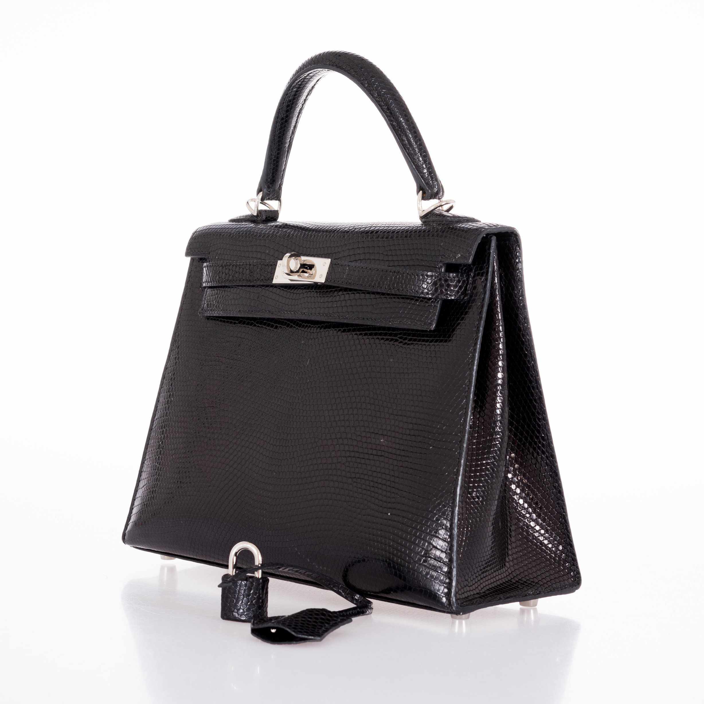 Hermès Kelly 25 Sellier Black Lizard Palladium Hardware