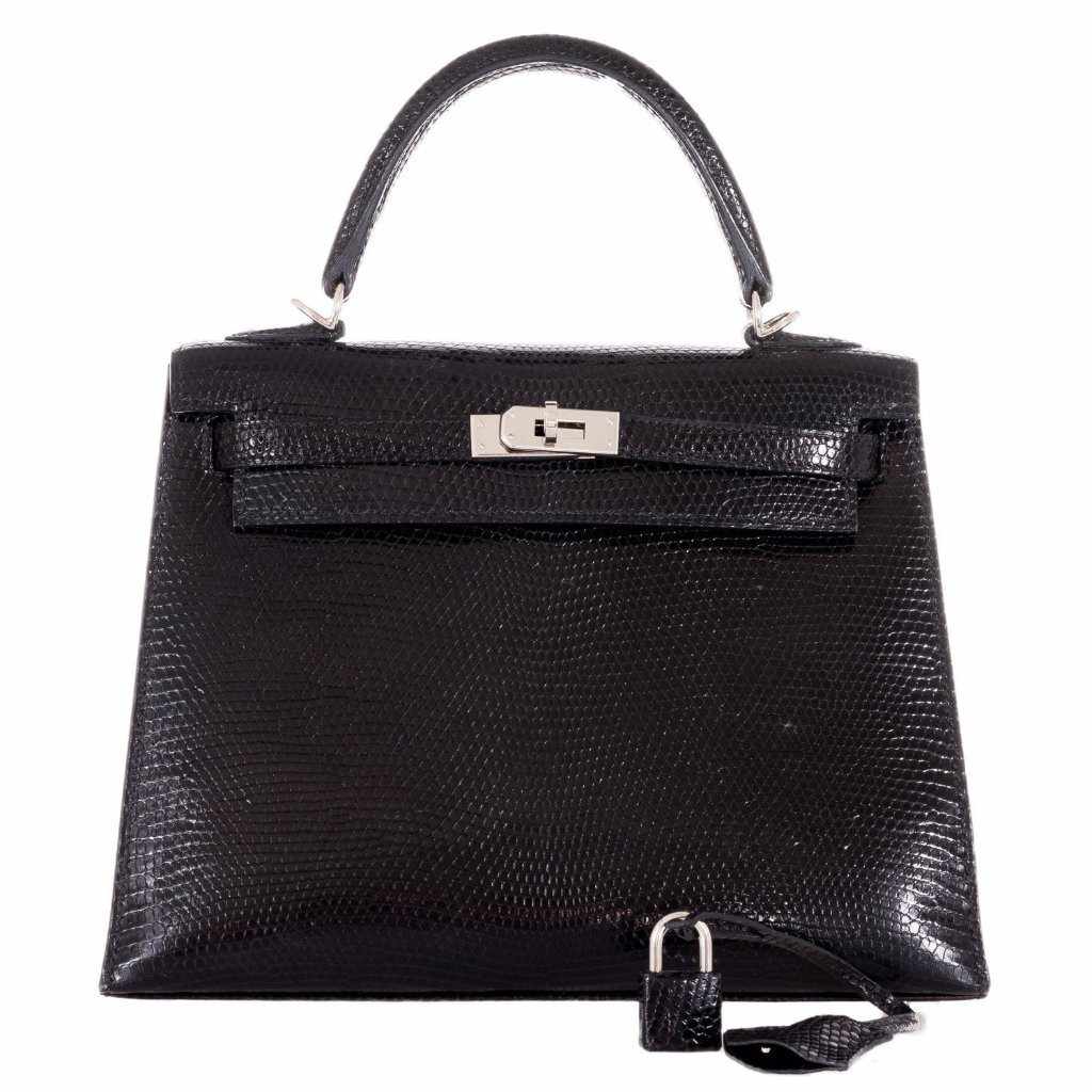 Hermès Kelly 25 Lizard Black Noir PHW - Kaialux