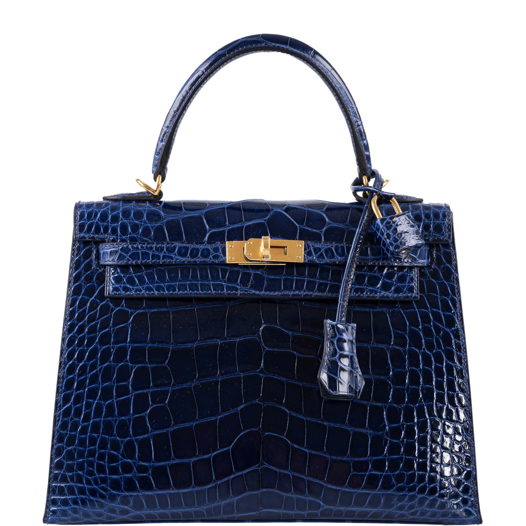 Hermes Kelly II Mini Bag Alligator Leather Gold Hardware In Navy Blue