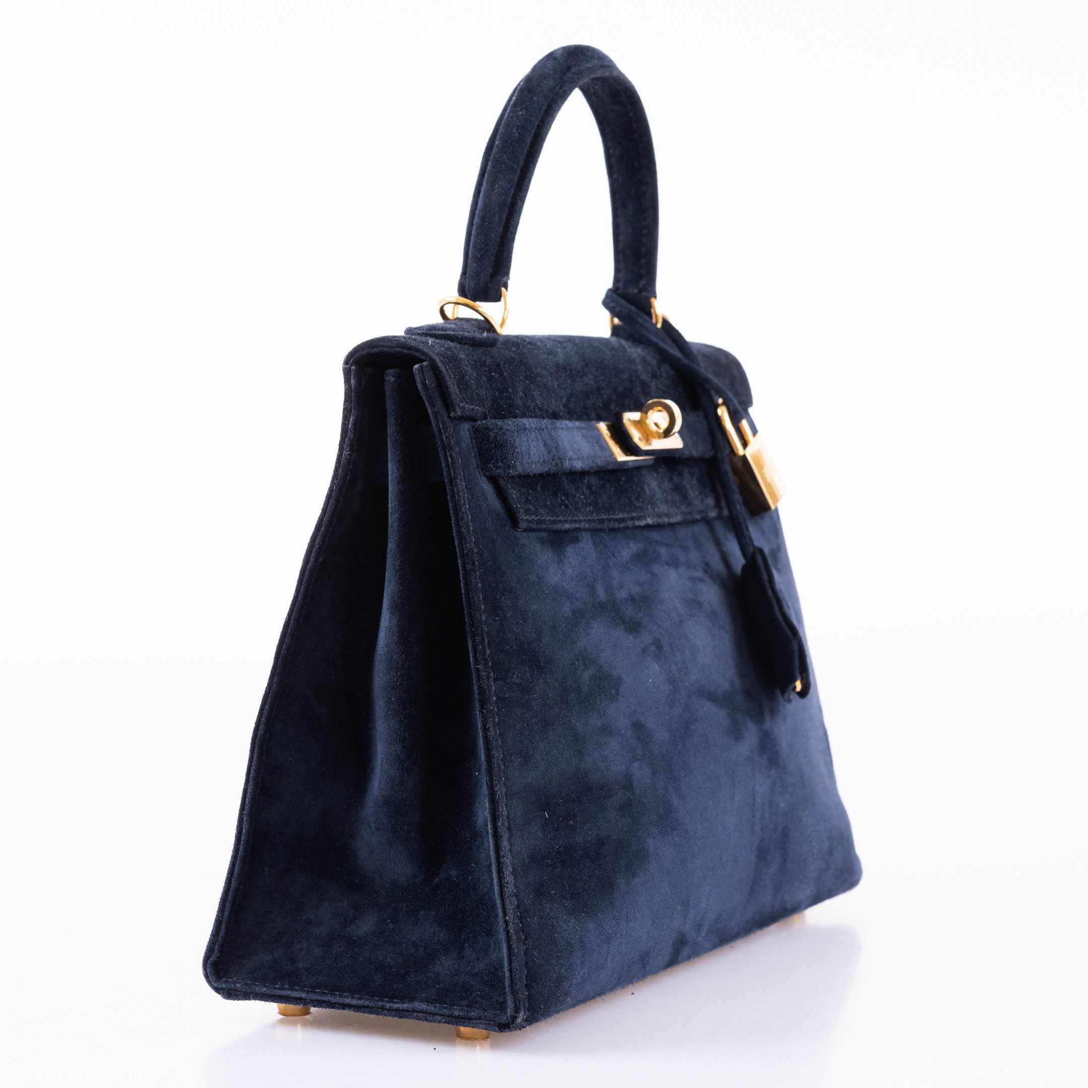 Hermès Kelly 25 Sellier Blue Sapphire Suede Gold Hardware