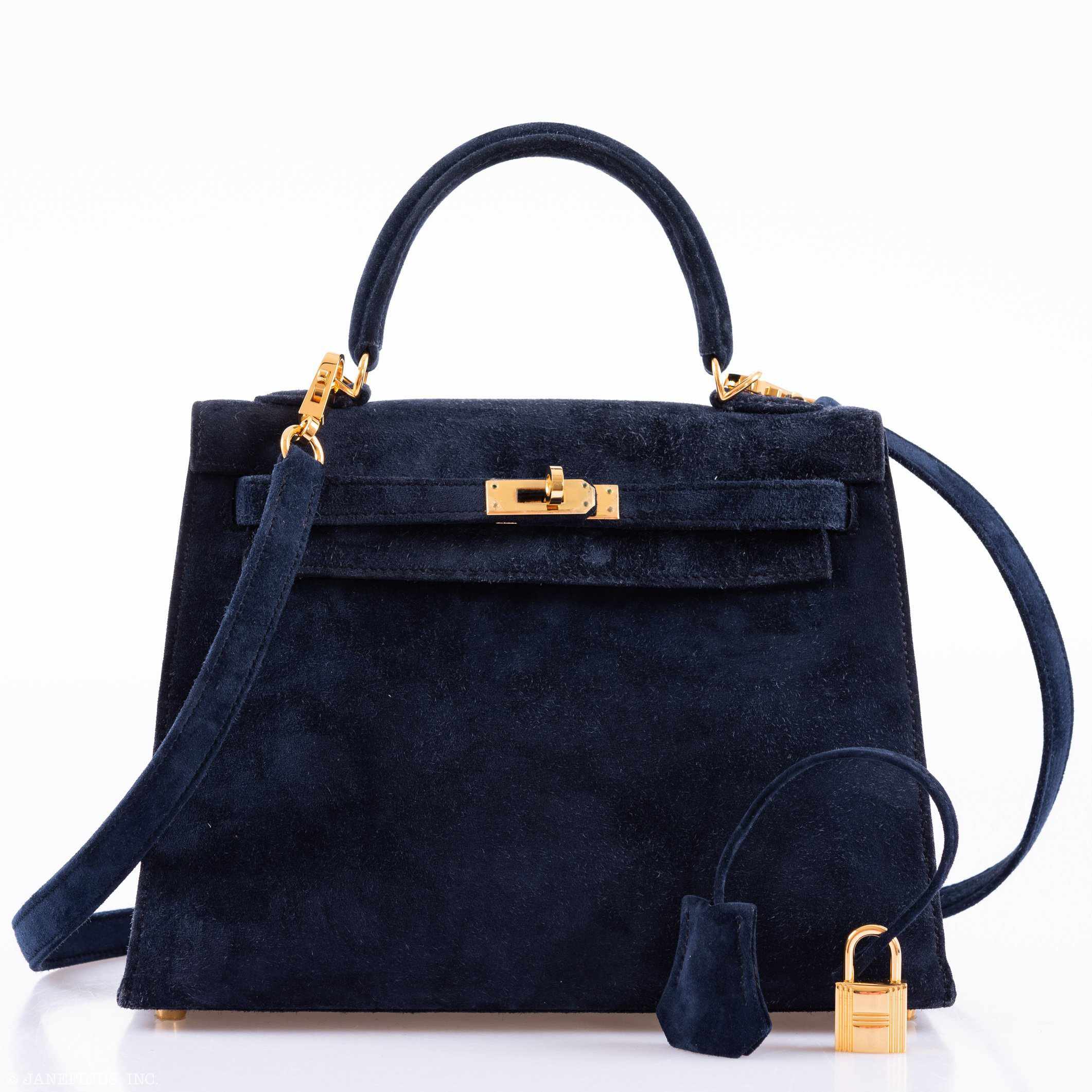 Hermès Kelly 25 Sellier Blue Sapphire Suede Gold Hardware