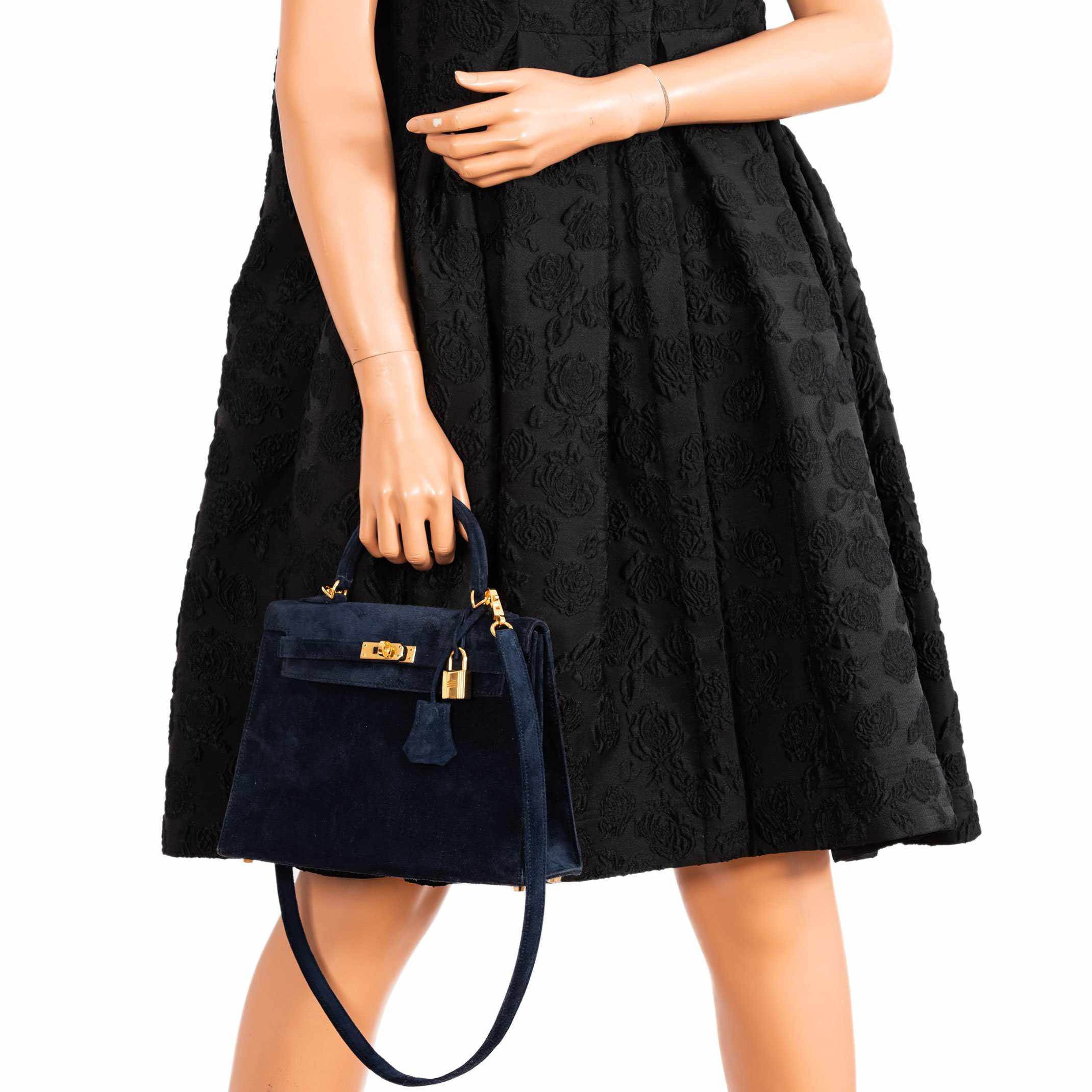 Hermès Kelly 25 Sellier Blue Sapphire Suede Gold Hardware