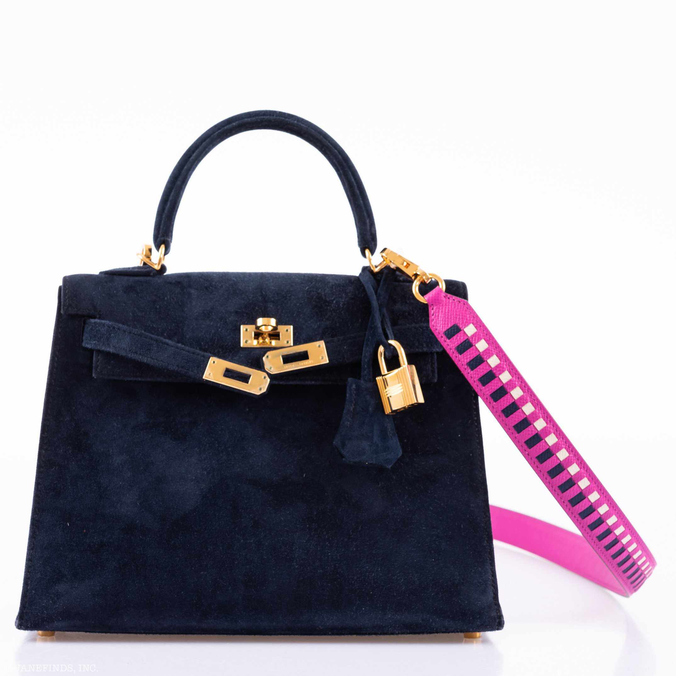 Hermès Kelly 25 Sellier Blue Sapphire Suede Gold Hardware