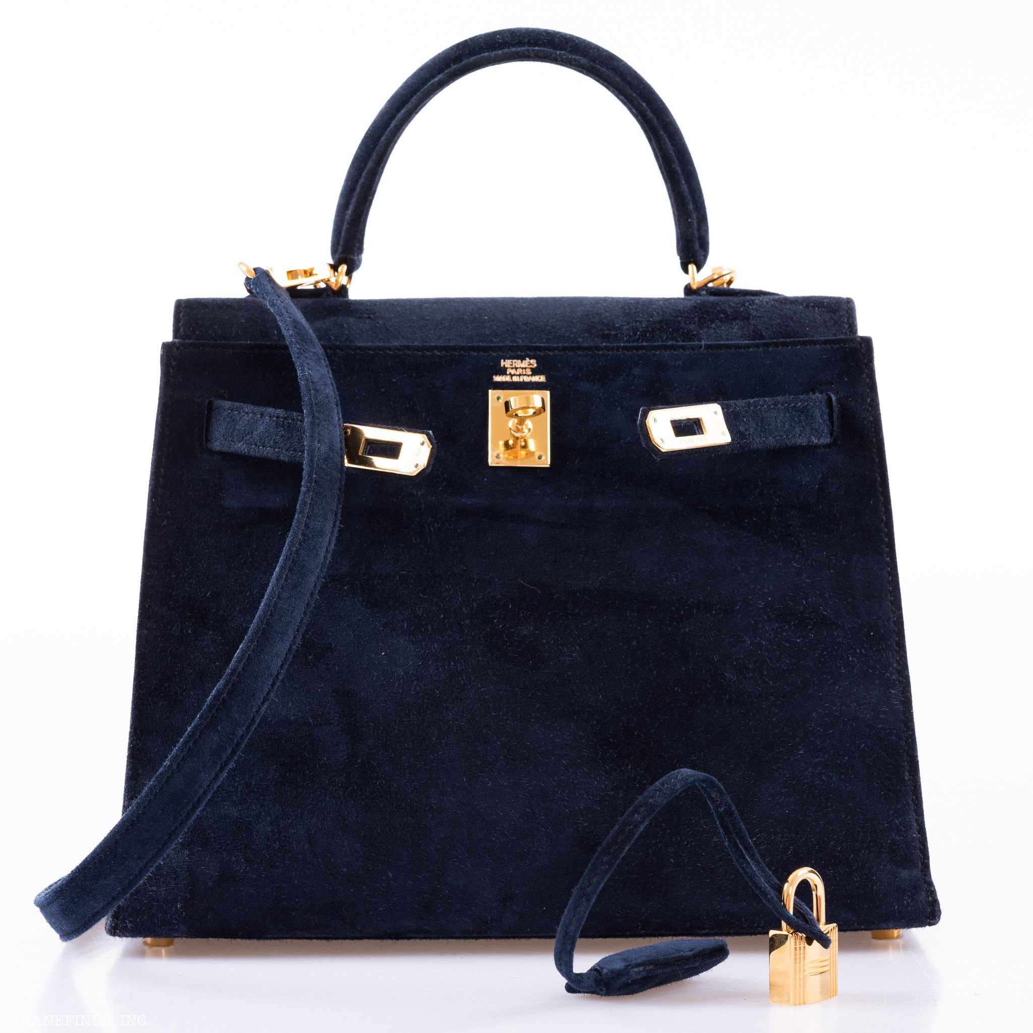 Hermès Kelly 25 Sellier Blue Sapphire Suede Gold Hardware