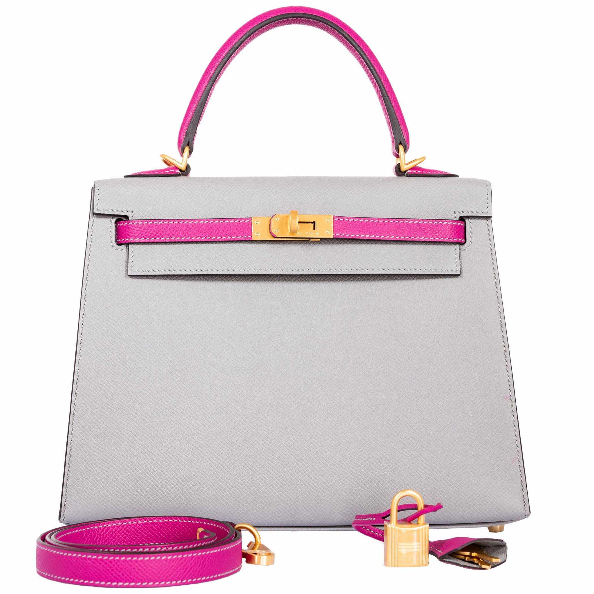 Hermes Kelly 25 Sellier HSS Gris Mouette And Magnolia Epsom