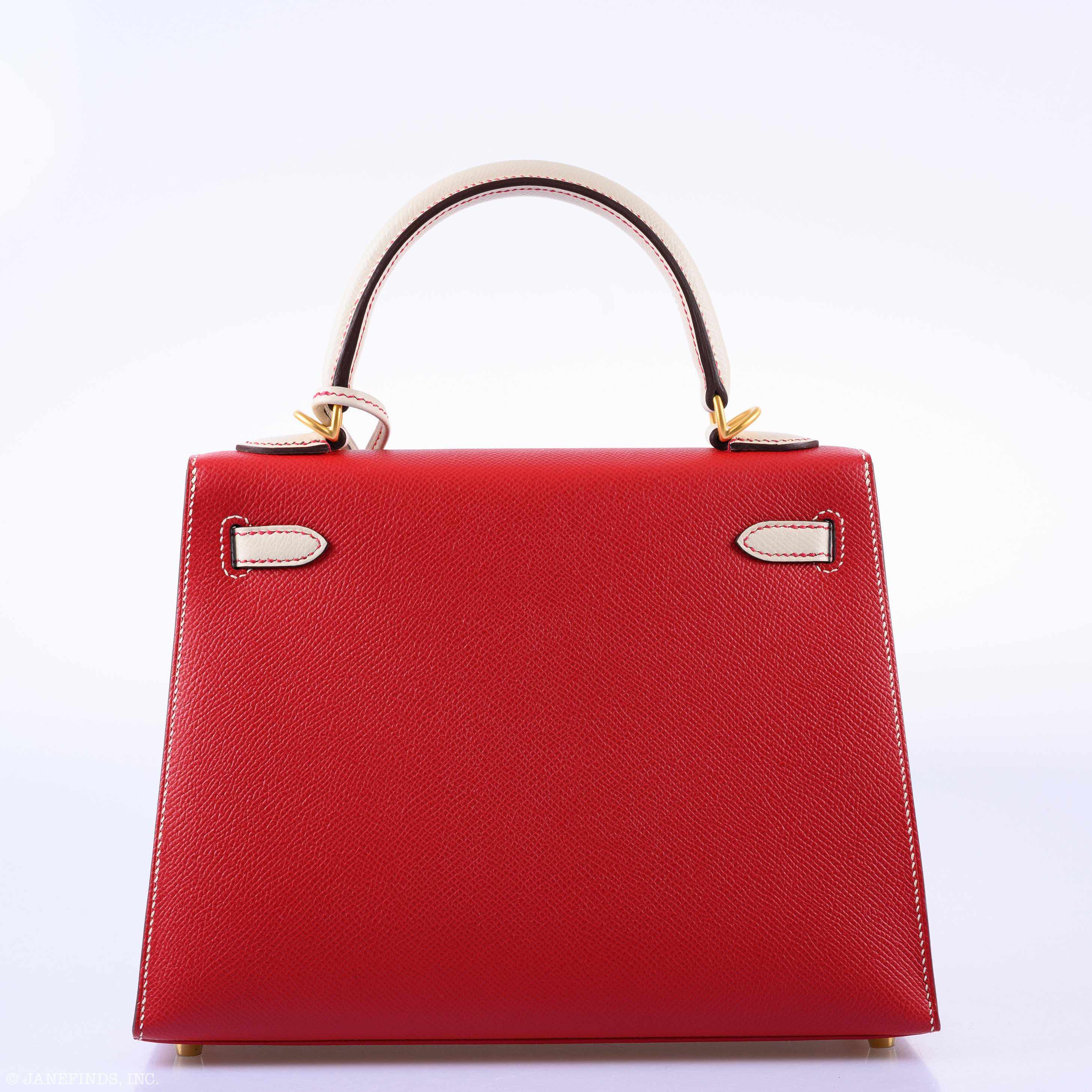 Hermès Kelly 25 Sellier HSS Bi-Color Rouge Casaque & Craie Epsom Brushed Gold Hardware - 2019, D