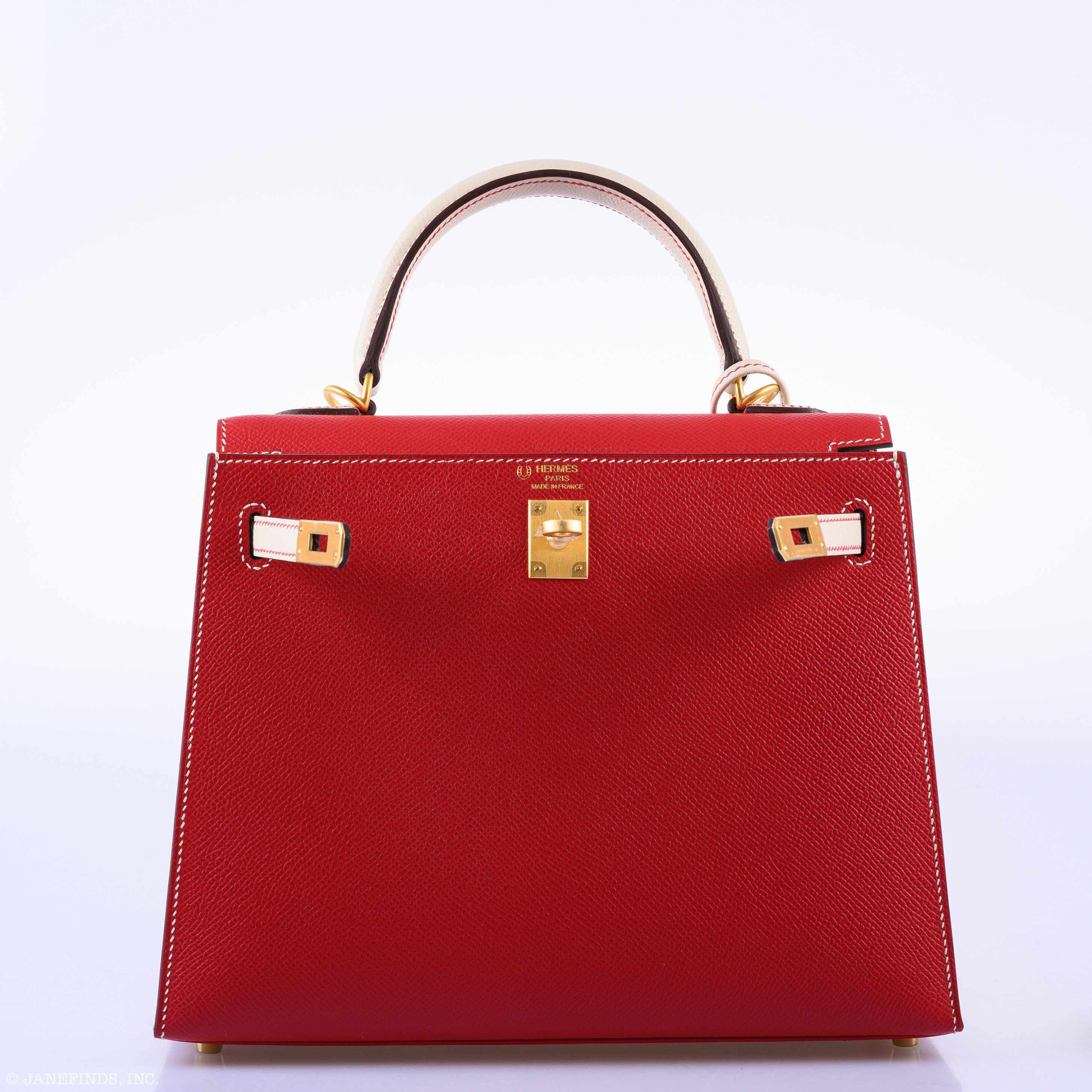 Hermès Kelly 25 Sellier HSS Bi-Color Rouge Casaque & Craie Epsom Brushed Gold Hardware