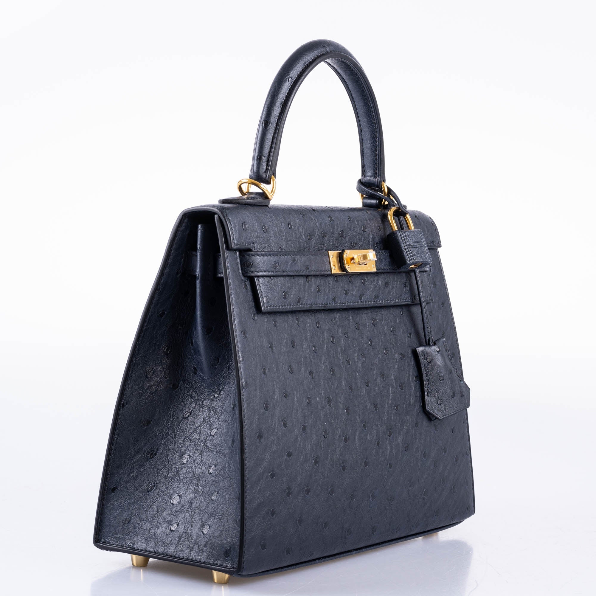 Hermès Kelly 25 Sellier Indigo Ostrich leather Gold Hardware