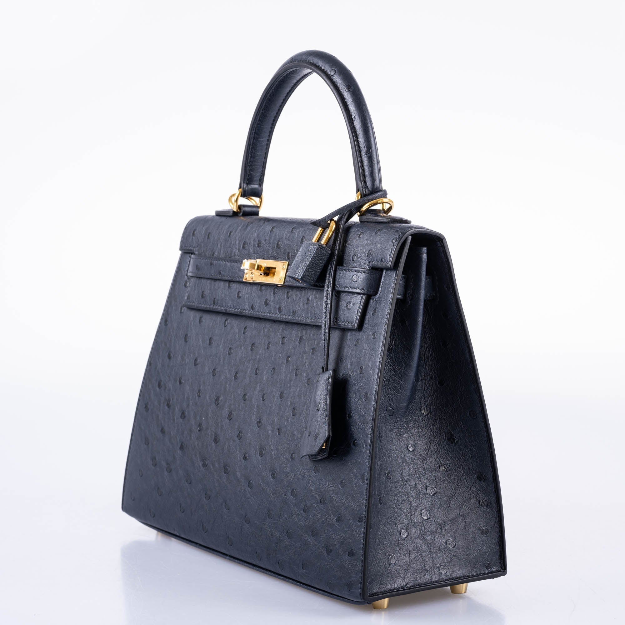 Hermès Kelly 25 Sellier Indigo Ostrich leather Gold Hardware
