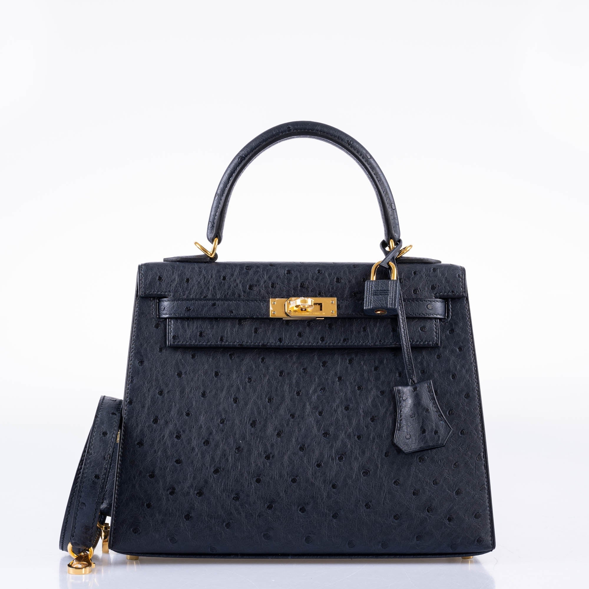 Hermès Kelly 25 Sellier Indigo Ostrich leather Gold Hardware