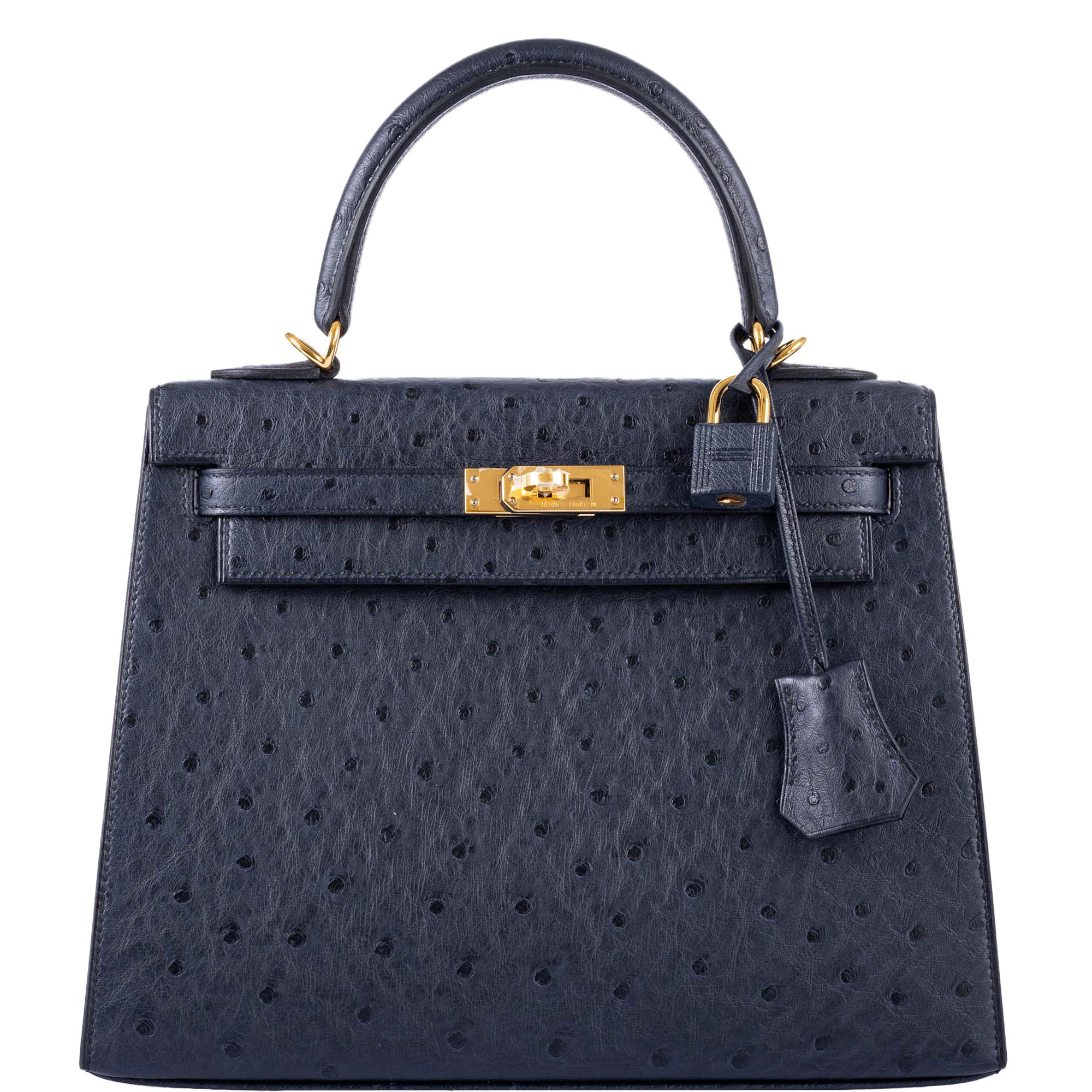 Hermès Kelly 25 Sellier Indigo Ostrich leather Gold Hardware