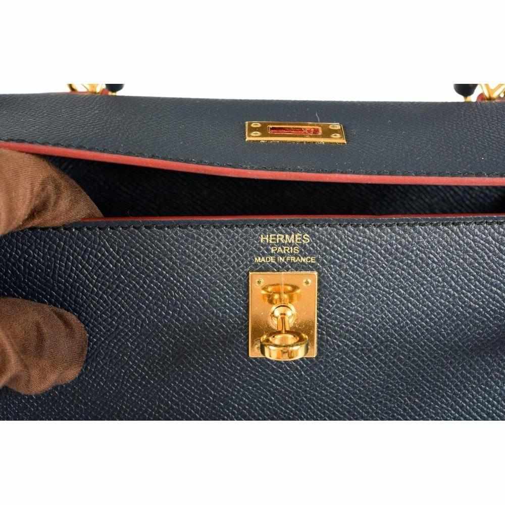 Hermès Kelly 25 Sellier Indigo and Rouge H Contour and Gold Epsom Gold Hardware