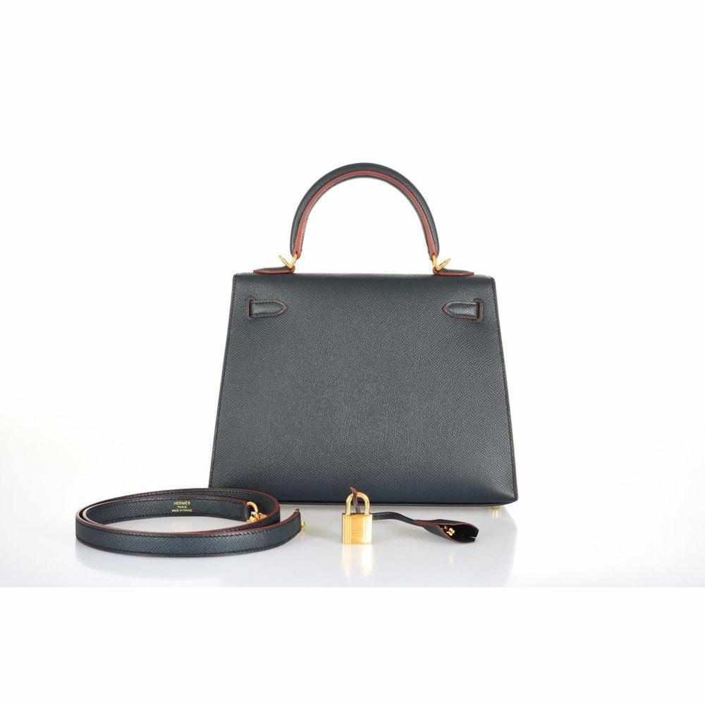Hermès Kelly 25 Sellier Indigo and Rouge H Contour and Gold Epsom Gold Hardware