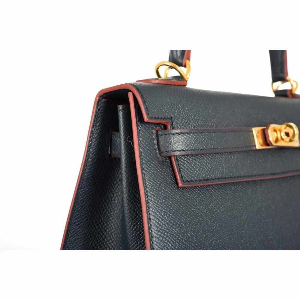 Hermès Kelly 25 Sellier Indigo and Rouge H Contour and Gold Epsom Gold Hardware