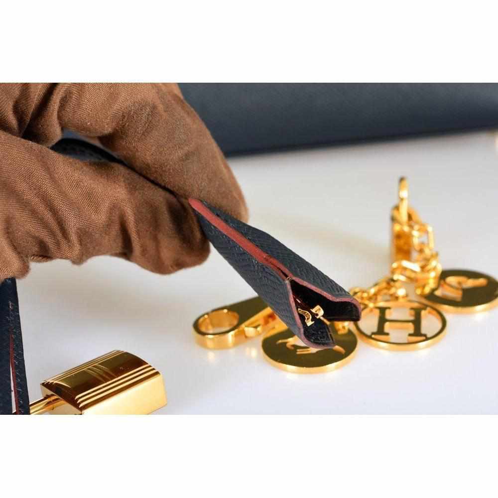 Hermès Kelly 25 Sellier Indigo and Rouge H Contour and Gold Epsom Gold Hardware