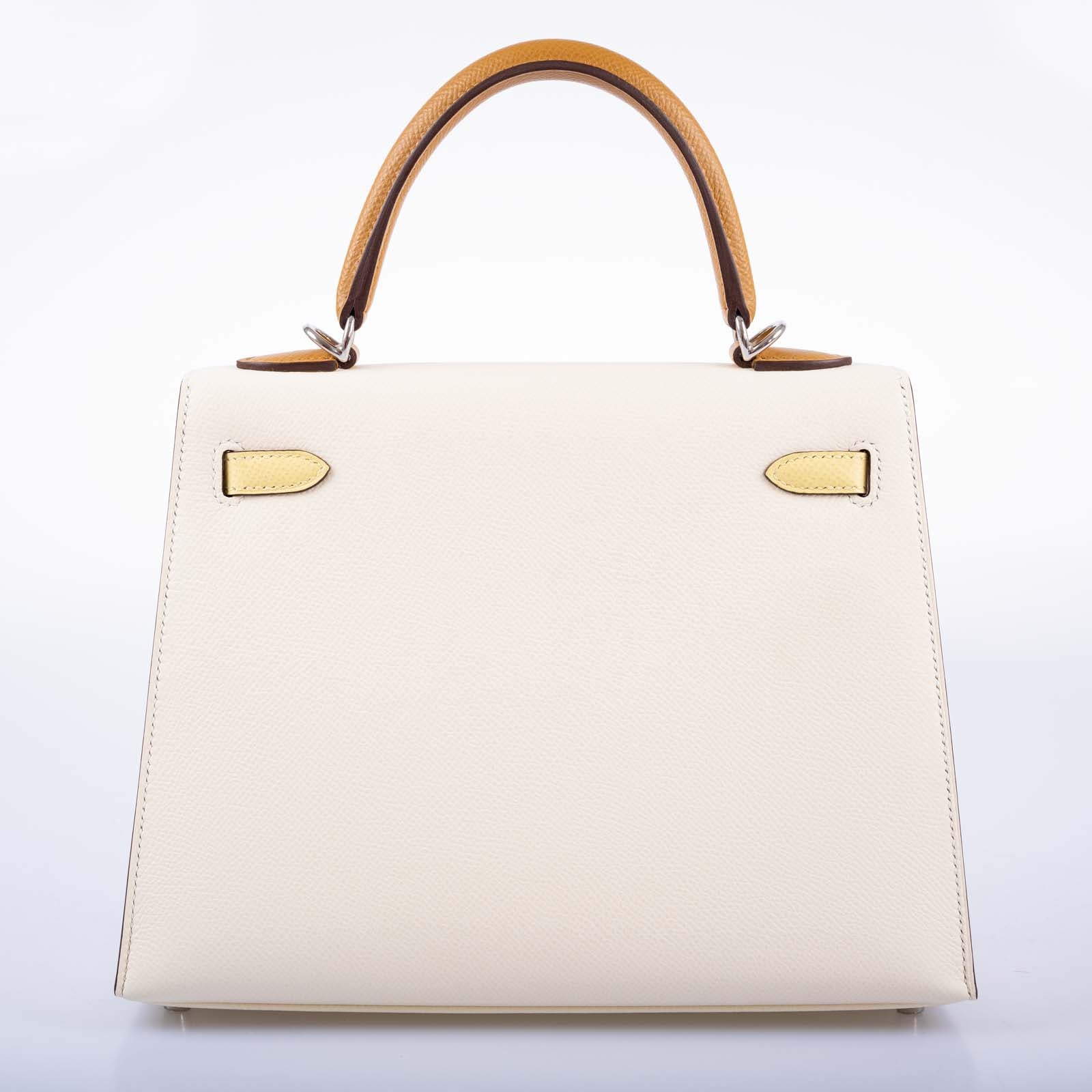 Hermès Kelly 25 Sellier Limited Edition Tri-Color Nata, Jaune Poussin and Sesame Epsom Palladium Hardware