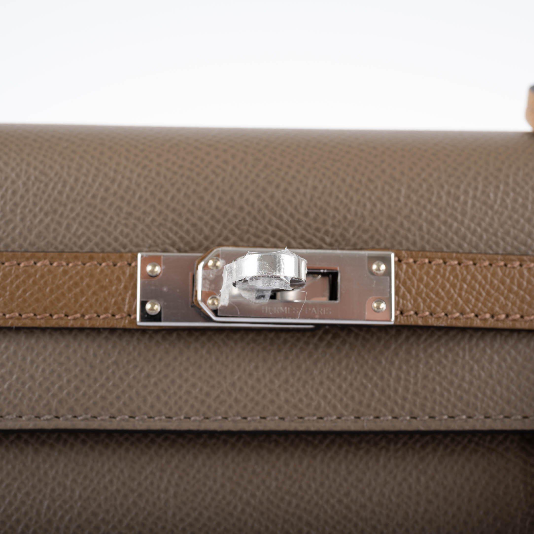 Hermès Kelly 25 Sellier Tri-Color Etoupe, Alezan & Biscuit Epsom Palladium Hardware