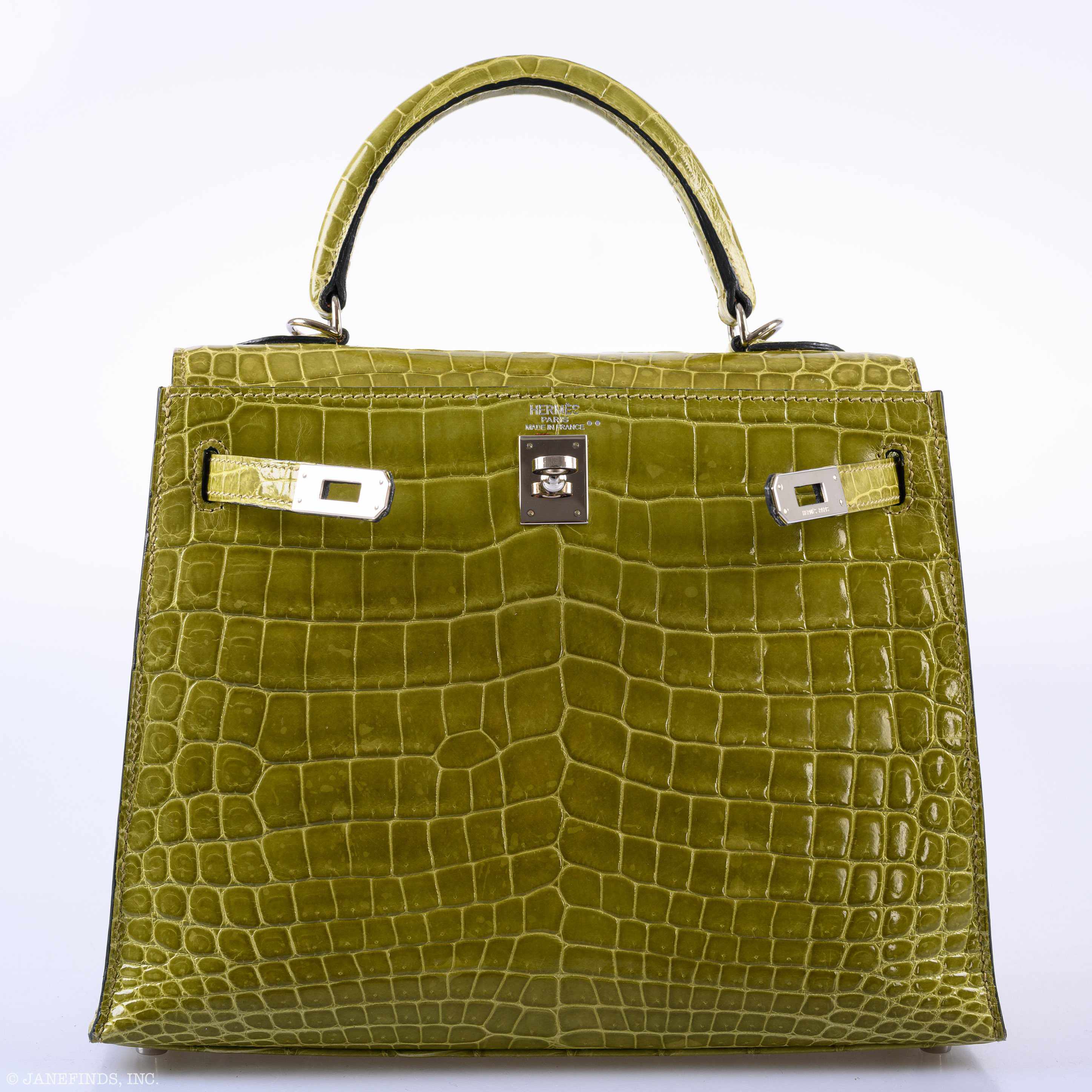 Hermès Kelly 25 Sellier Vert Anis Shiny Niloticus Crocodile Palladium Hardware