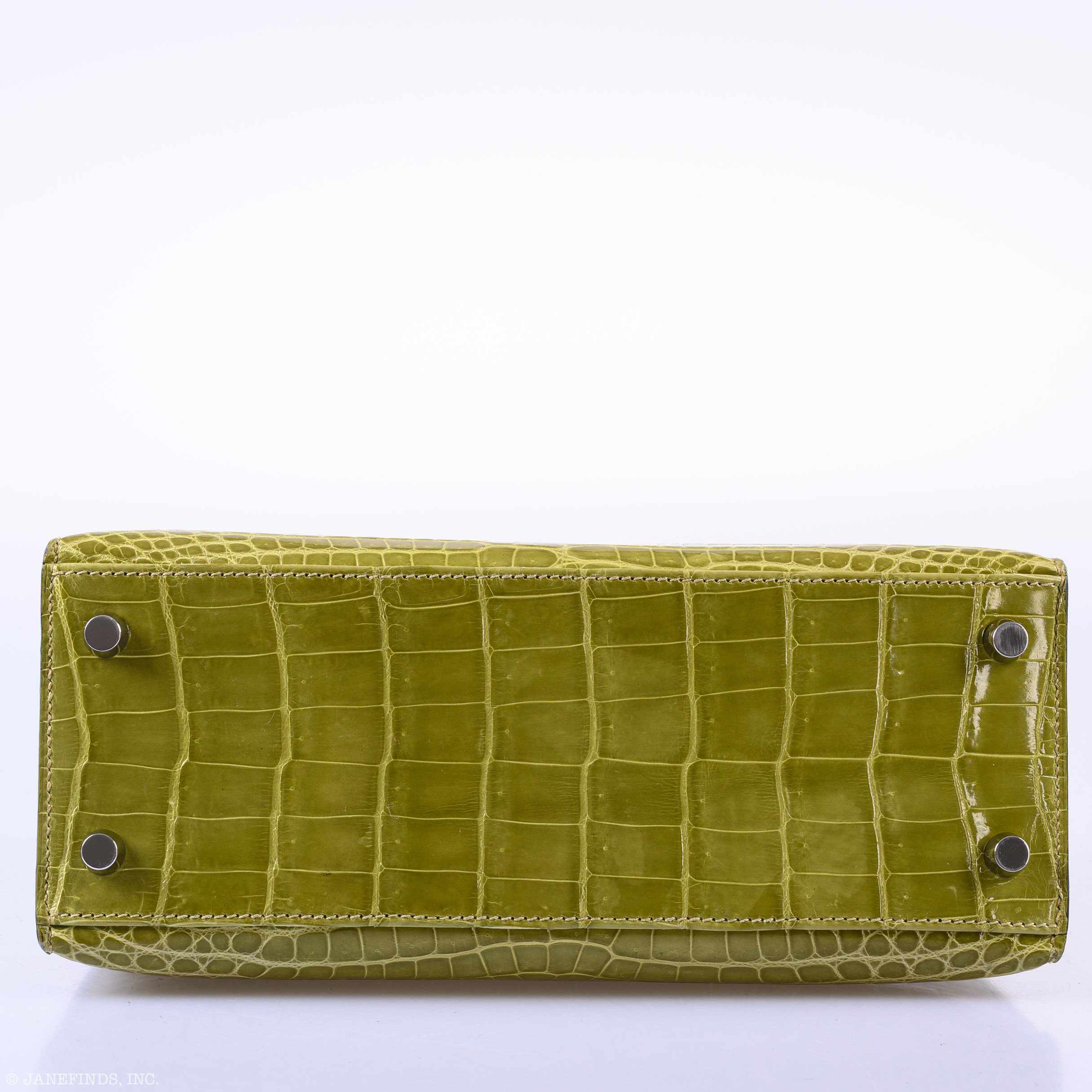 Hermès Kelly 25 Sellier Vert Anis Shiny Niloticus Crocodile Palladium Hardware - J