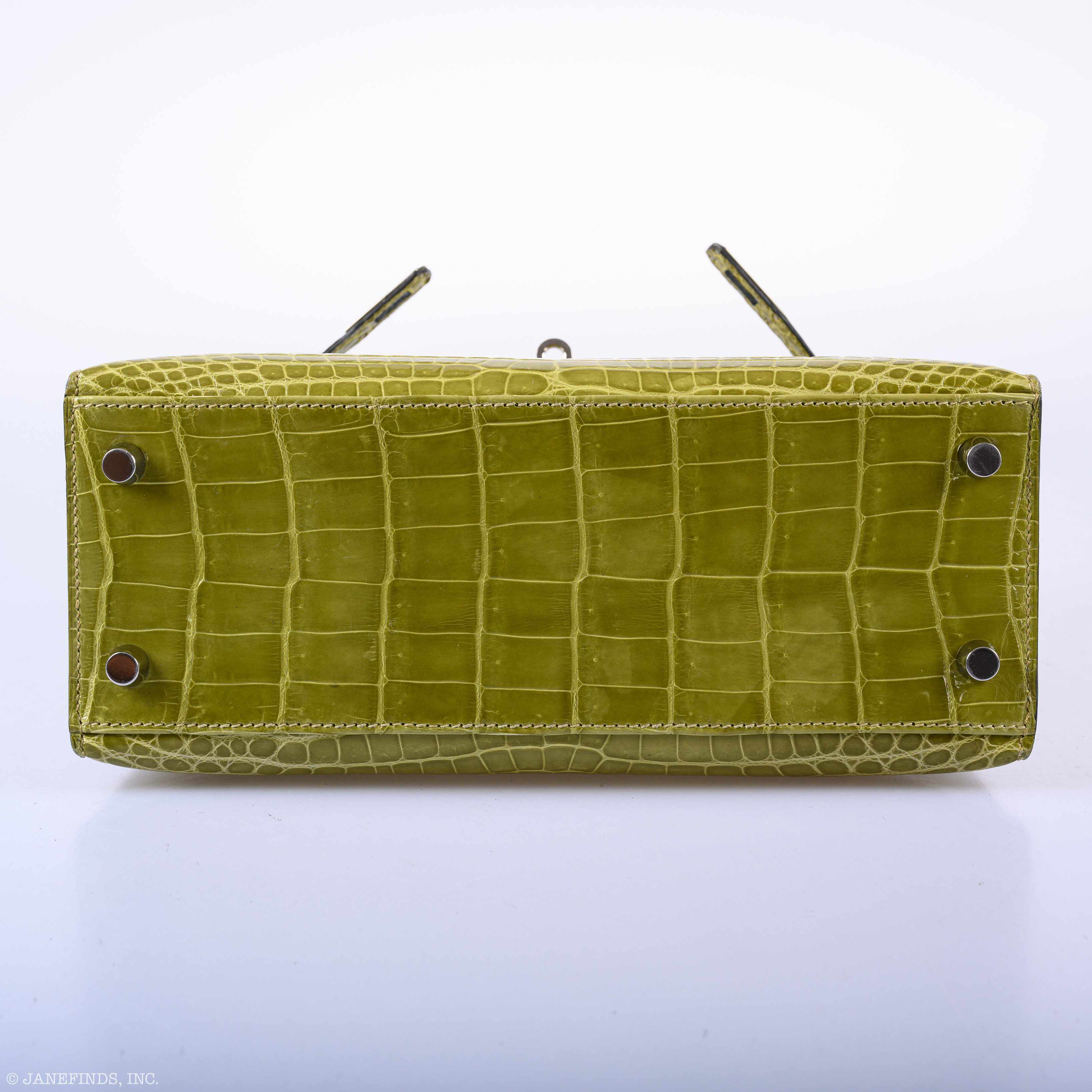 Hermès Kelly 25 Sellier Vert Anis Shiny Niloticus Crocodile Palladium Hardware - J