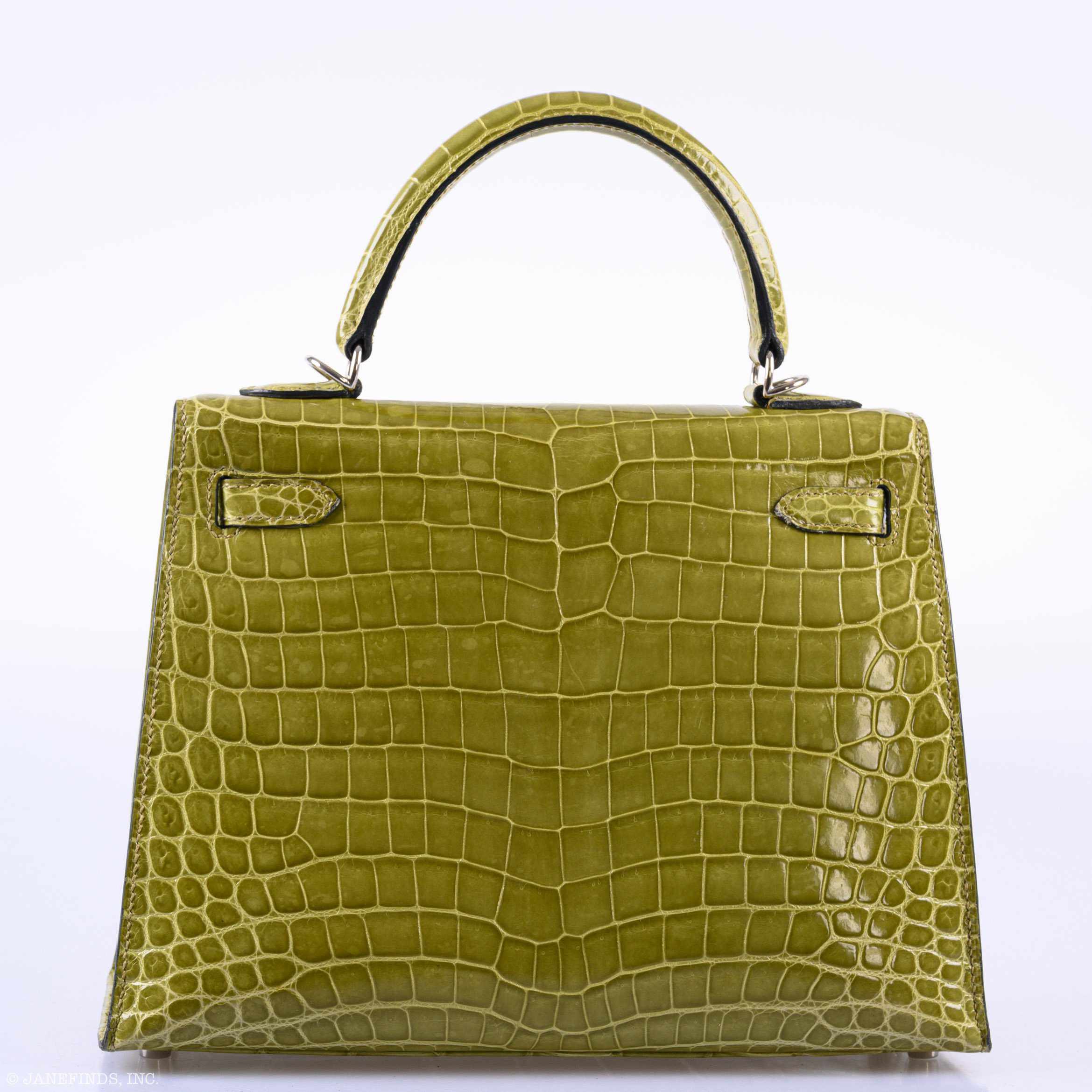 Hermès Kelly 25 Sellier Vert Anis Shiny Niloticus Crocodile Palladium Hardware - J
