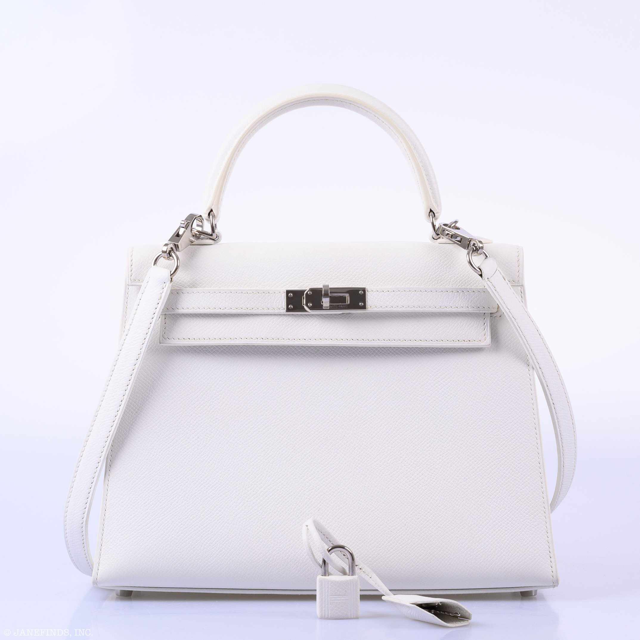 Hermès Kelly 25 Sellier White Epsom Palladium Hardware