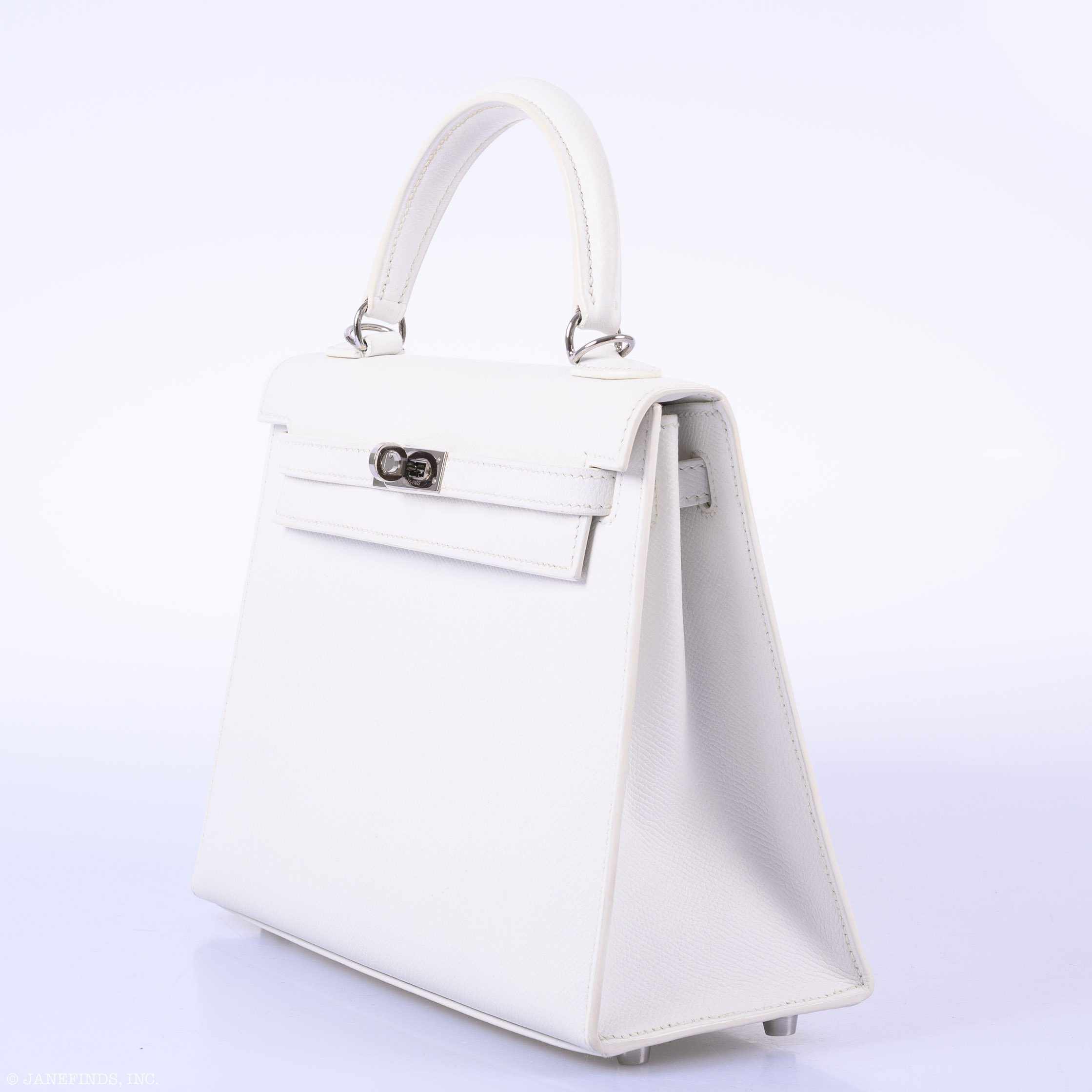 Hermès Kelly 25 Sellier White Epsom Palladium Hardware