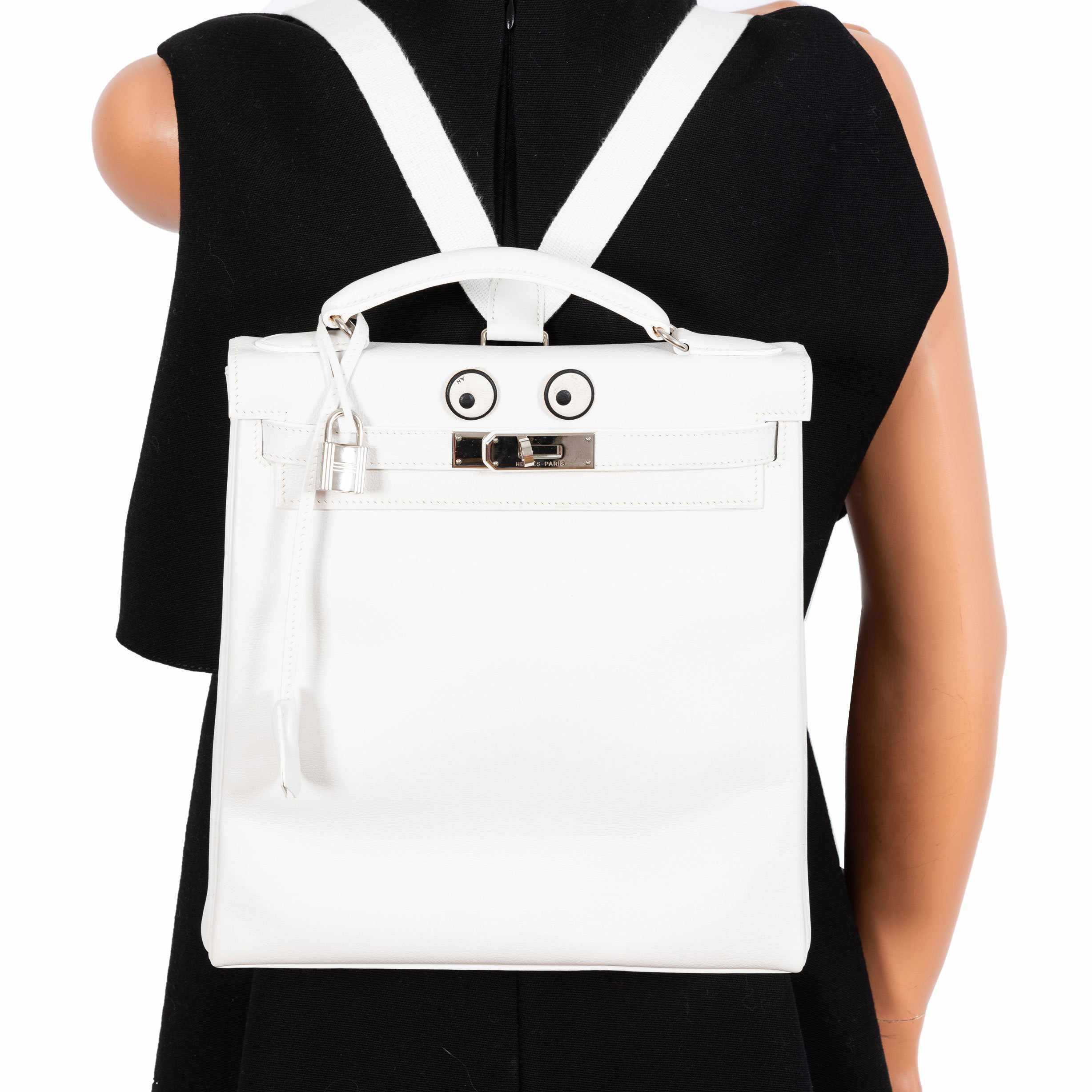 Hermès Kelly 27 Ado Backpack White Graine Palladium Hardware