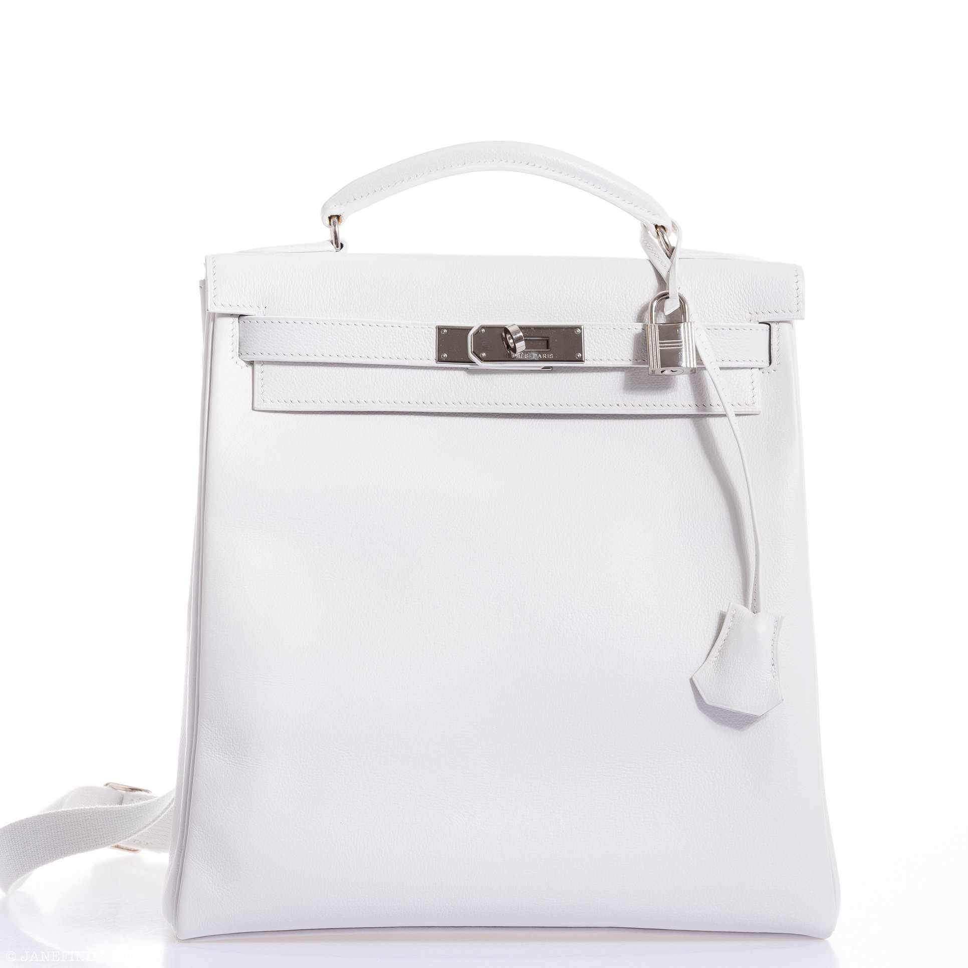Hermès Kelly 27 Ado Backpack White Graine Palladium Hardware
