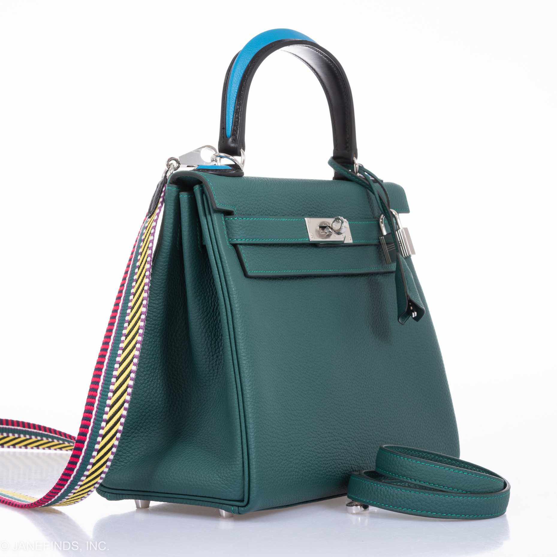 Hermès Kelly 28 Au Trot Malachite Togo Turquoise Chevre Black Box Calf Palladium Hardware