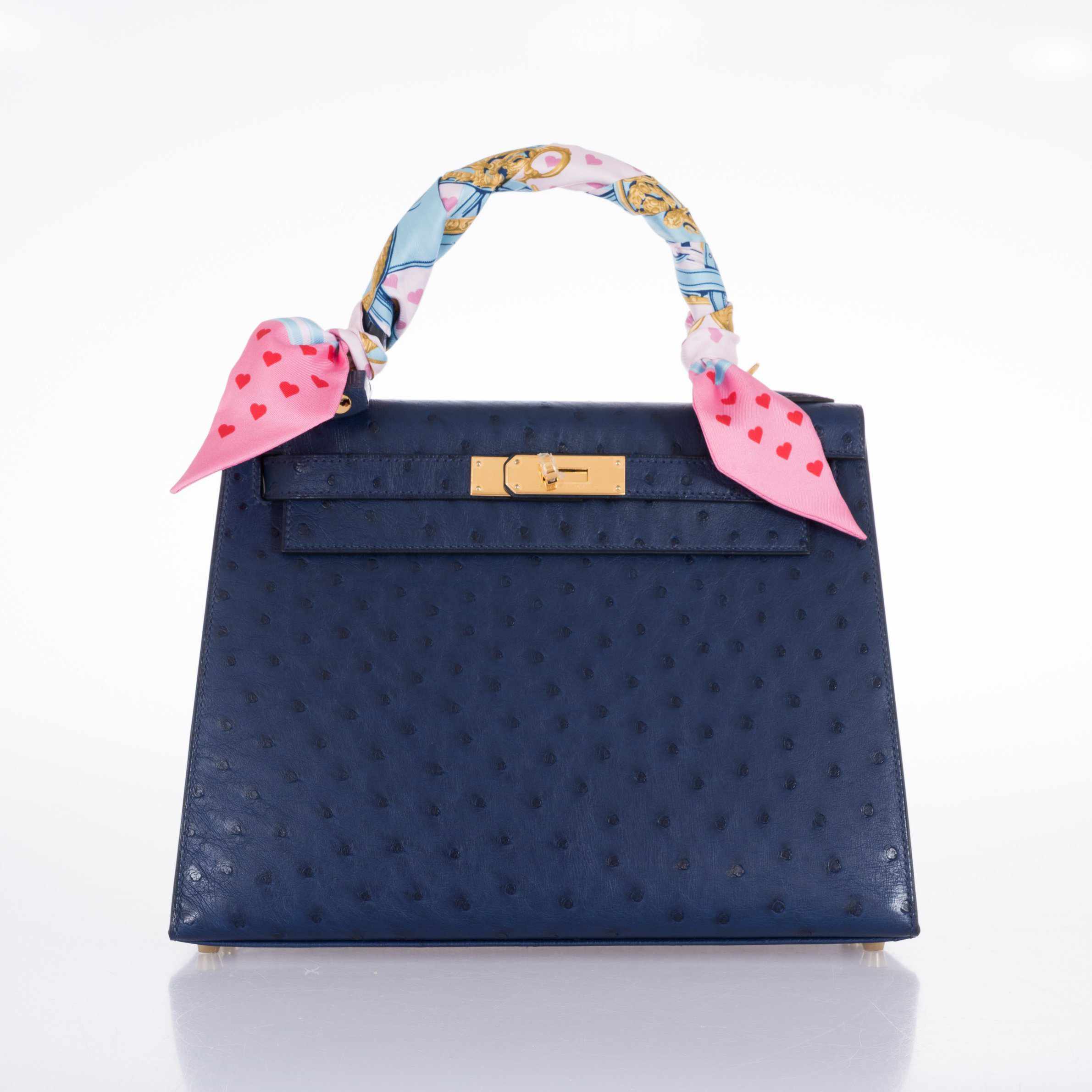Hermès Kelly 28 Blue Iris Ostrich Gold Hardware Rare